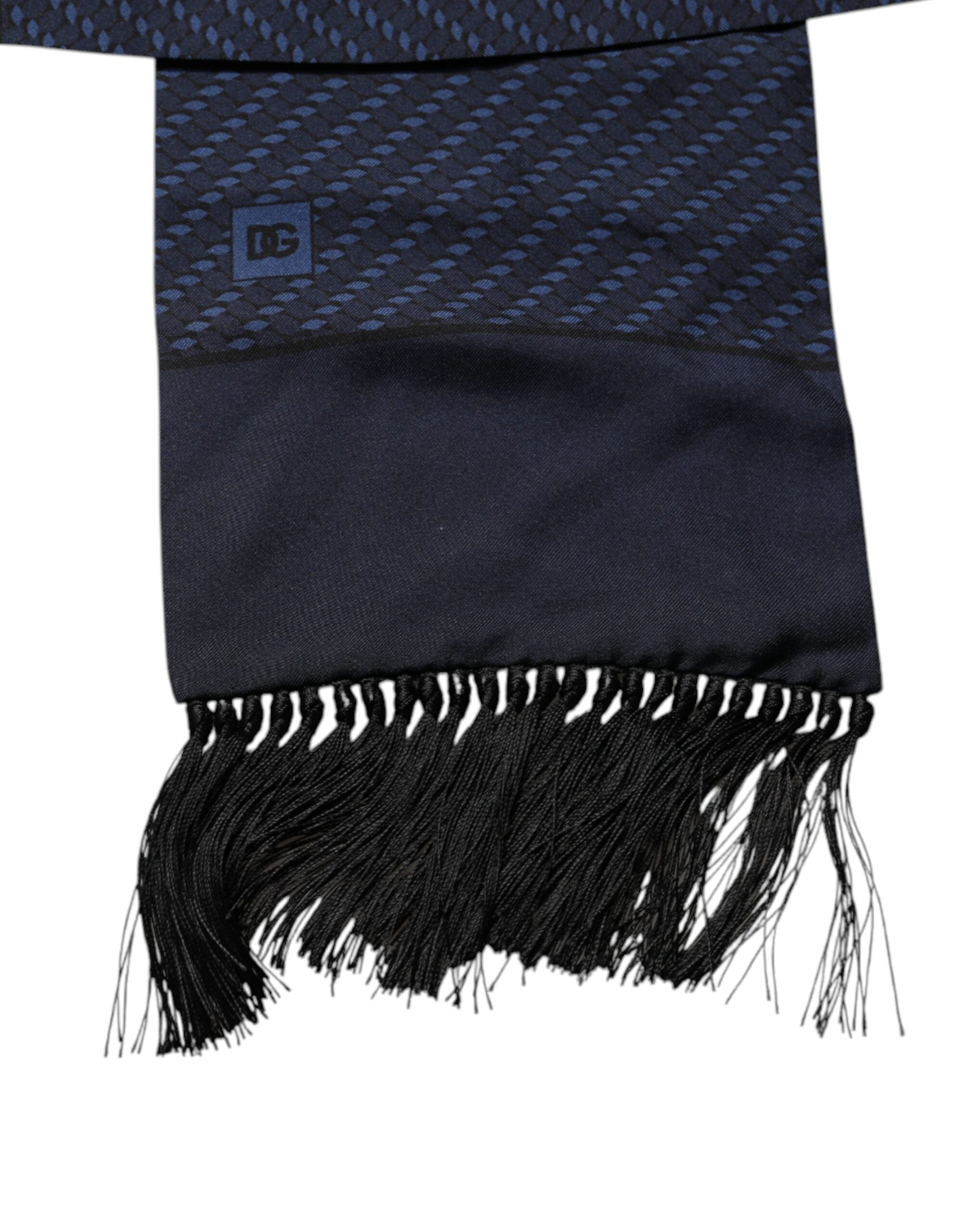 Dolce & Gabbana Dark Blue Fantasy Fringes Neck Wrap Scarf Dolce & Gabbana