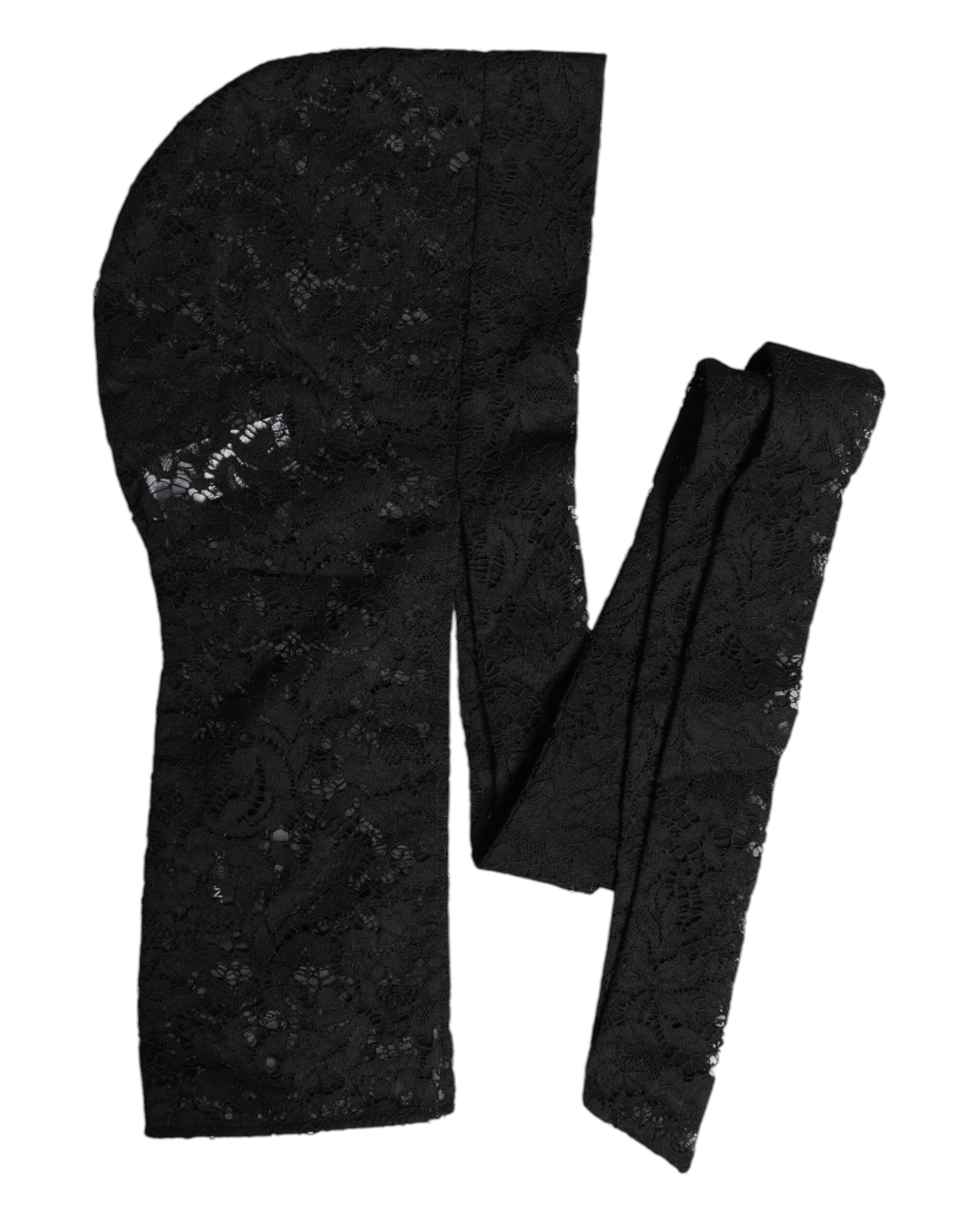 Dolce & Gabbana Black Floral Lace Whole Head Wrap Hat Dolce & Gabbana