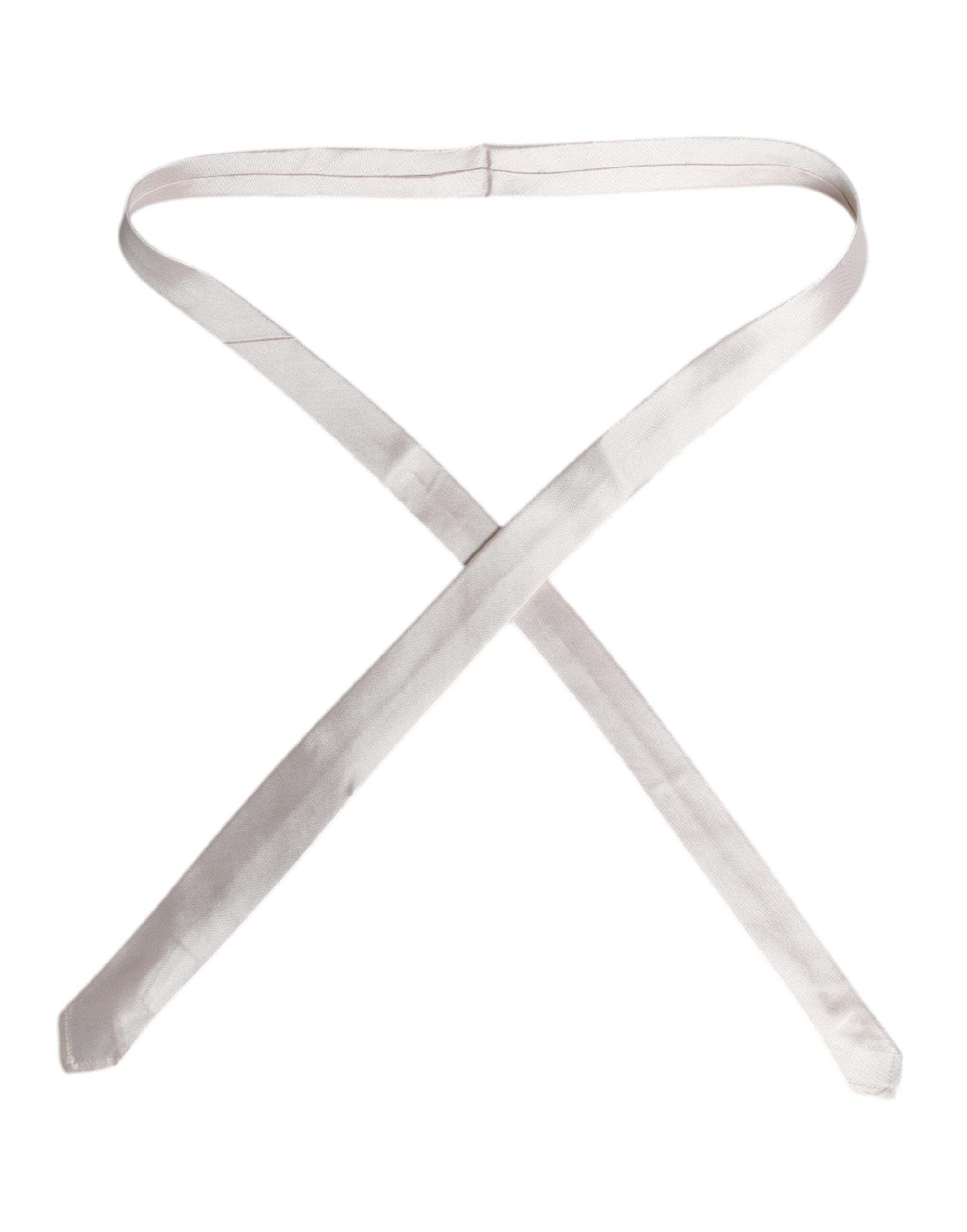 Dolce & Gabbana White Solid Silk Adjustable Necktie Tie Dolce & Gabbana