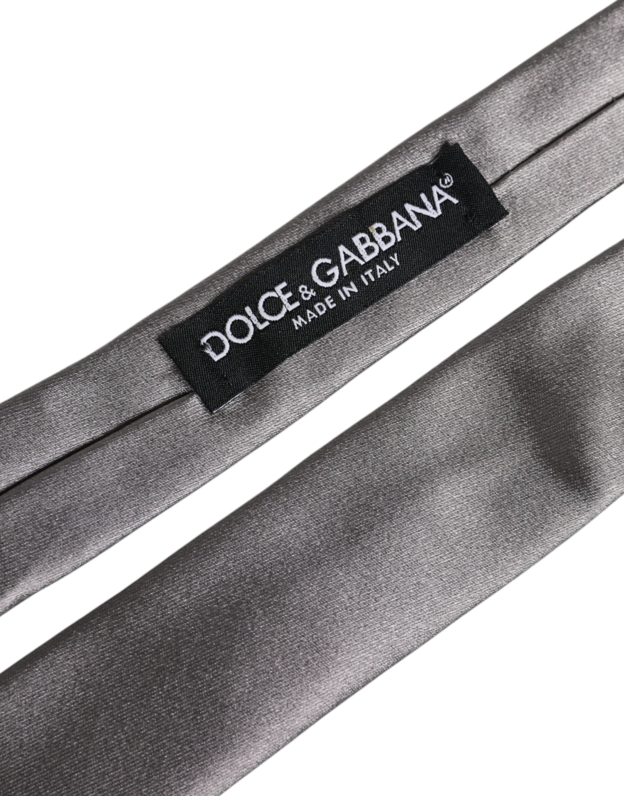 Dolce & Gabbana Metallic Silver Silk Adjustable Necktie Tie Dolce & Gabbana