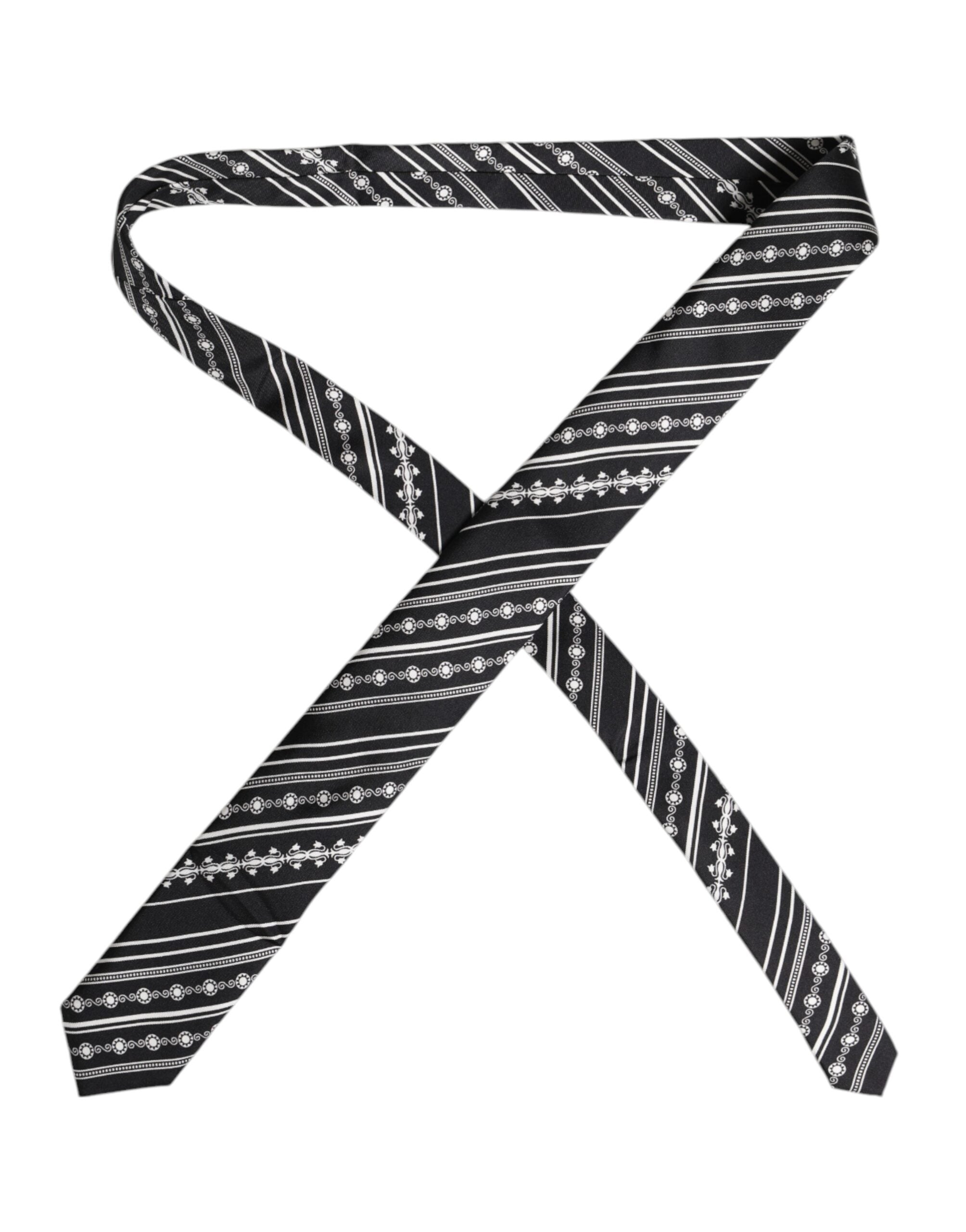 Dolce & Gabbana Black White Stripes Silk Adjustable Necktie Tie Dolce & Gabbana