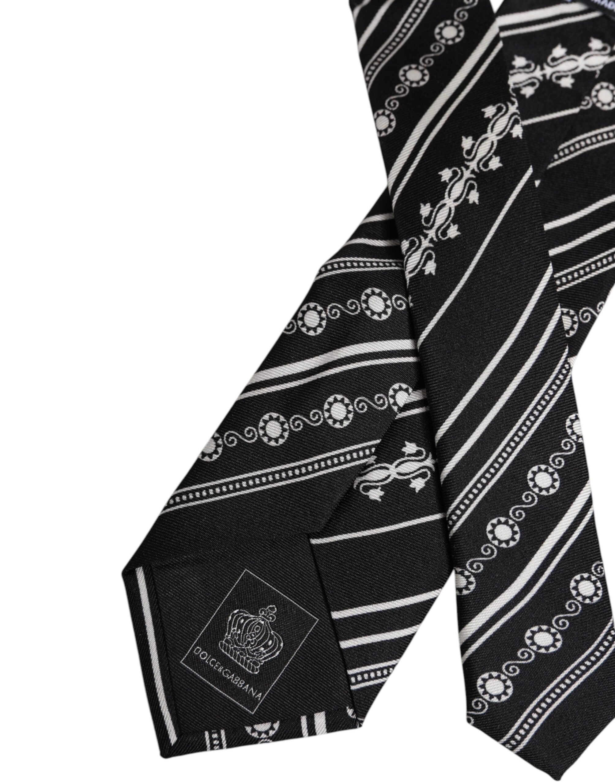 Dolce & Gabbana Black White Stripes Silk Adjustable Necktie Tie Dolce & Gabbana