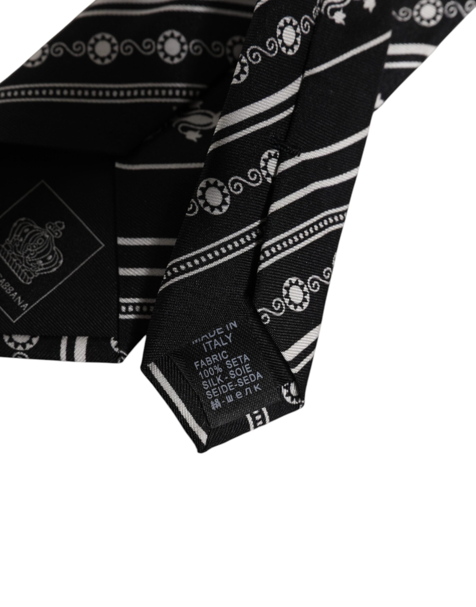 Dolce & Gabbana Black White Stripes Silk Adjustable Necktie Tie Dolce & Gabbana