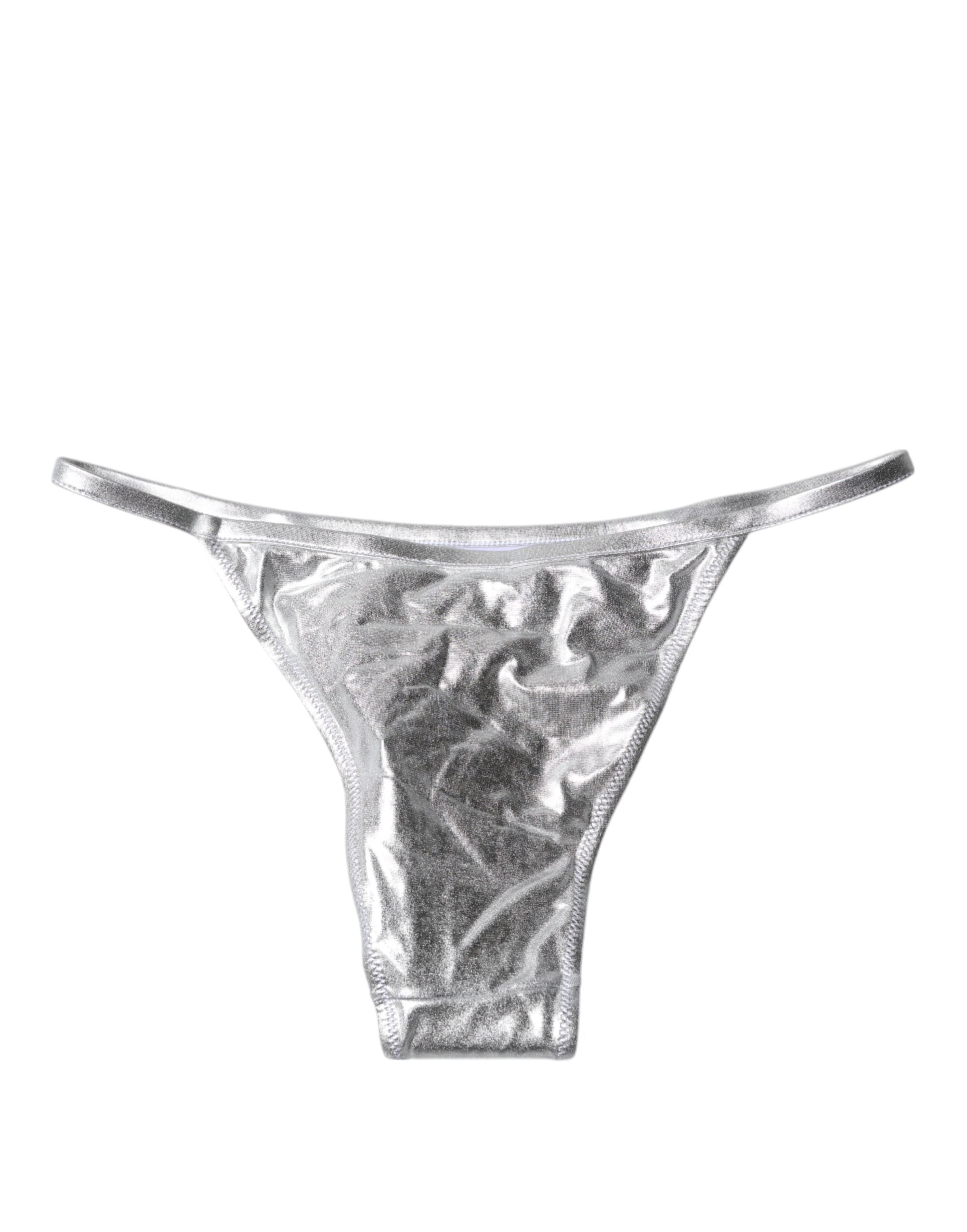 Dolce & Gabbana Silver Polyester Beachwear Bikini Bottom Swimwear Dolce & Gabbana
