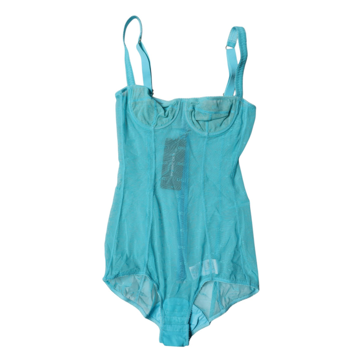 Dolce & Gabbana Blue Tulle Balconette Bra Bodysuit Underwear