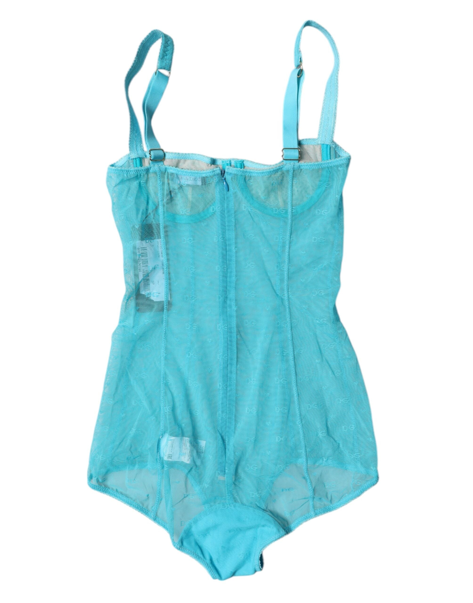 Dolce & Gabbana Blue Tulle Balconette Bra Bodysuit Underwear Dolce & Gabbana