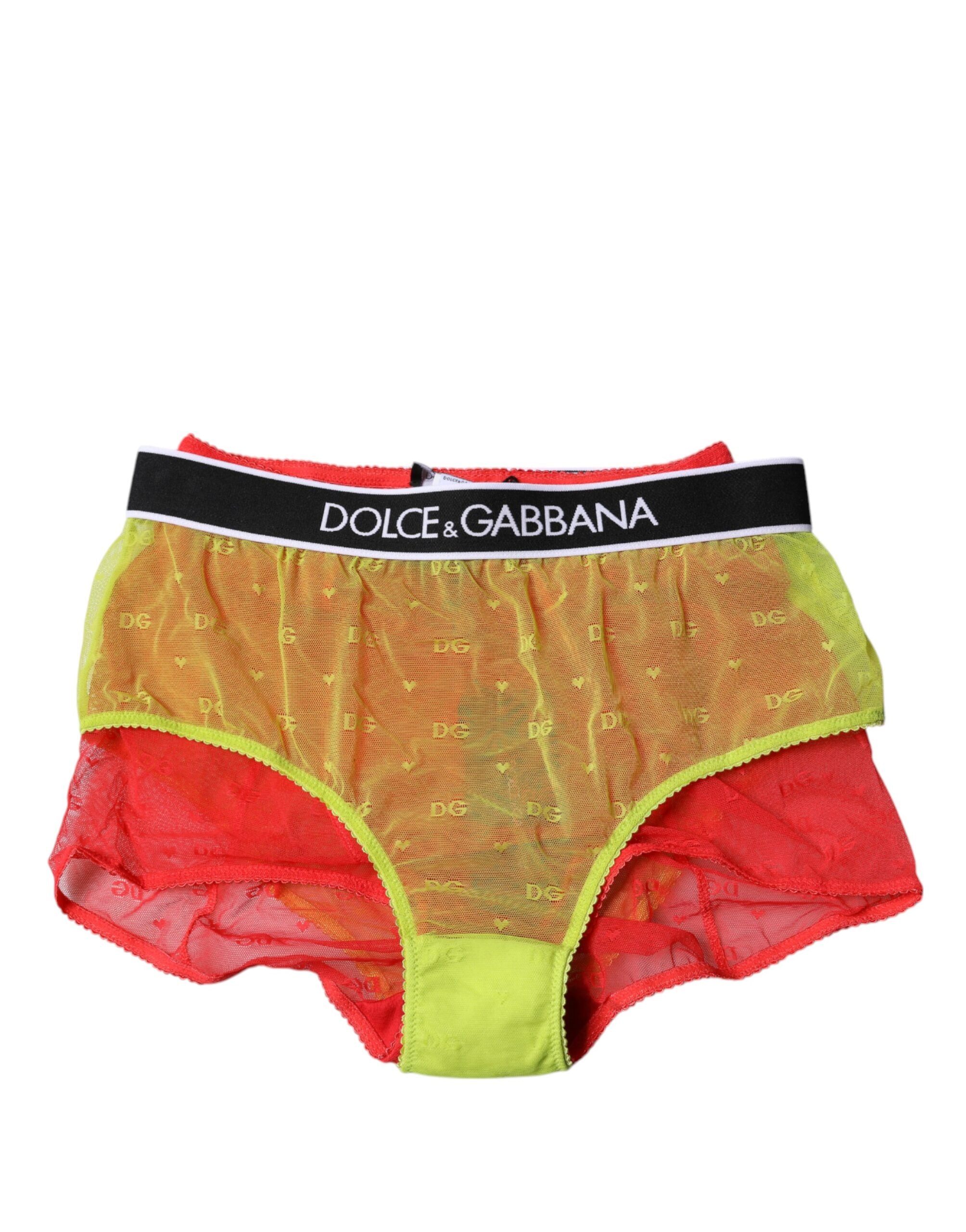 Dolce & Gabbana Red Yellow Tulle Mid Waist Panty Underwear Dolce & Gabbana