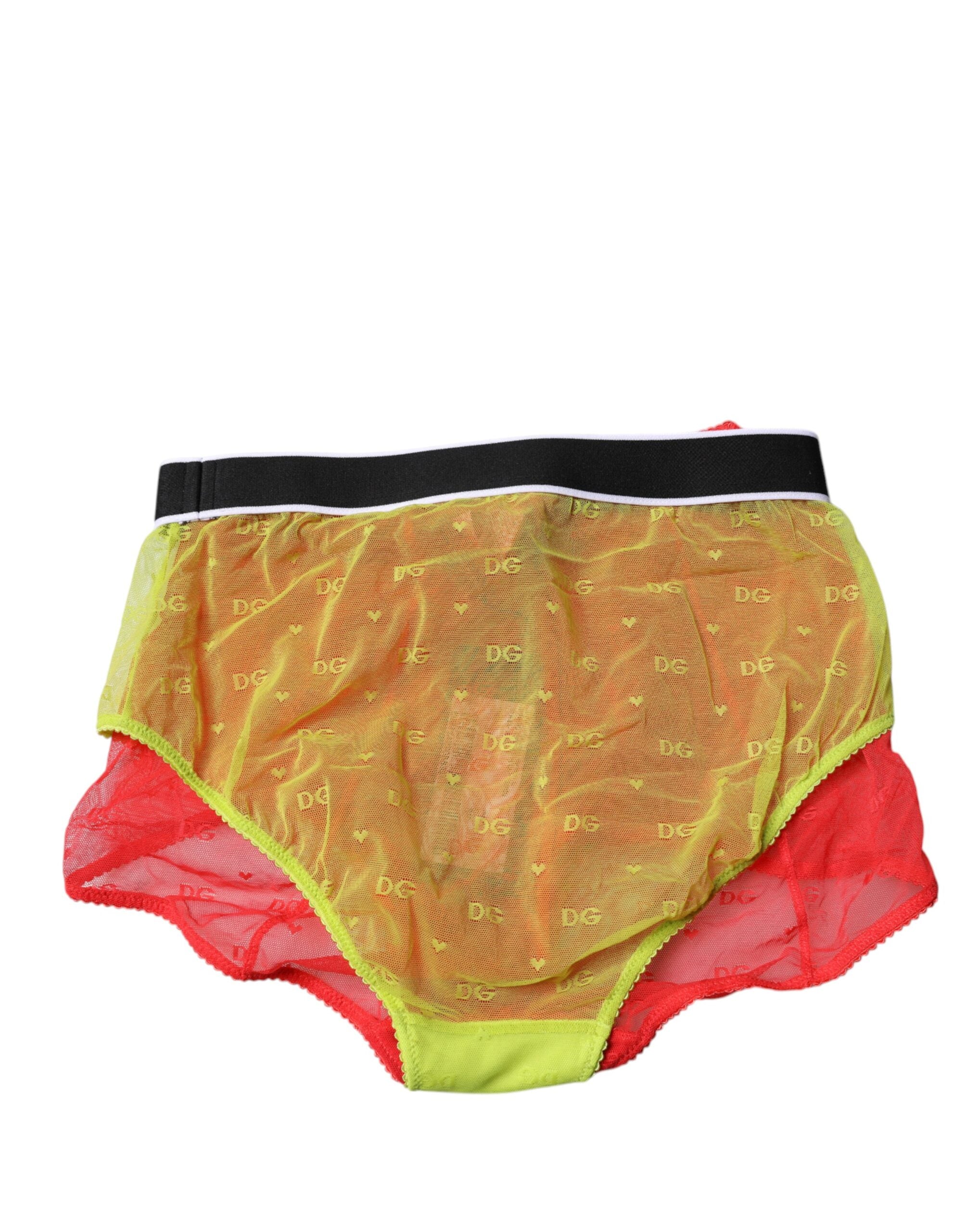 Dolce & Gabbana Red Yellow Tulle Mid Waist Panty Underwear Dolce & Gabbana