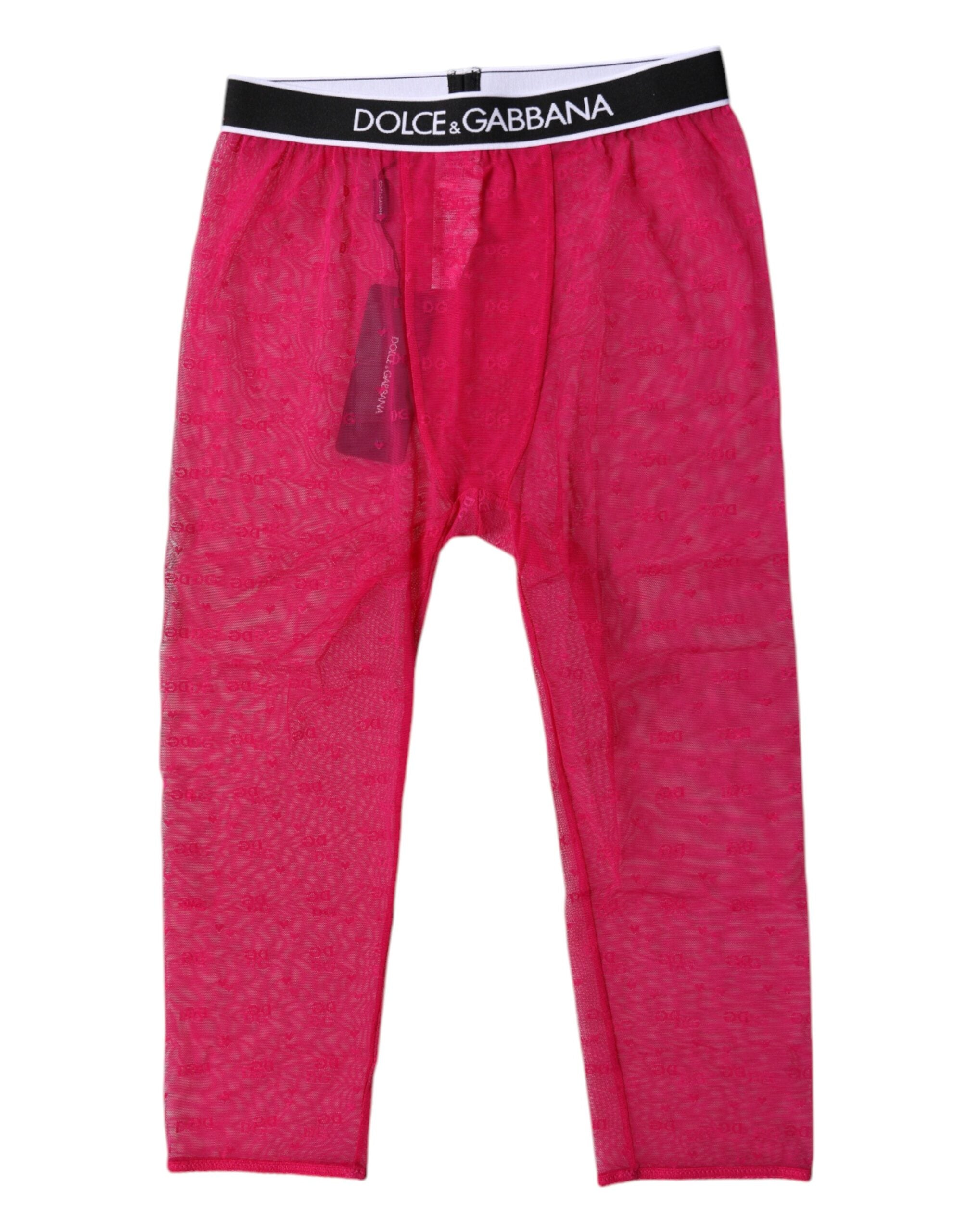 Dolce & Gabbana Fuchsia DG Logo Nylon Cropped Tights Underwear Dolce & Gabbana
