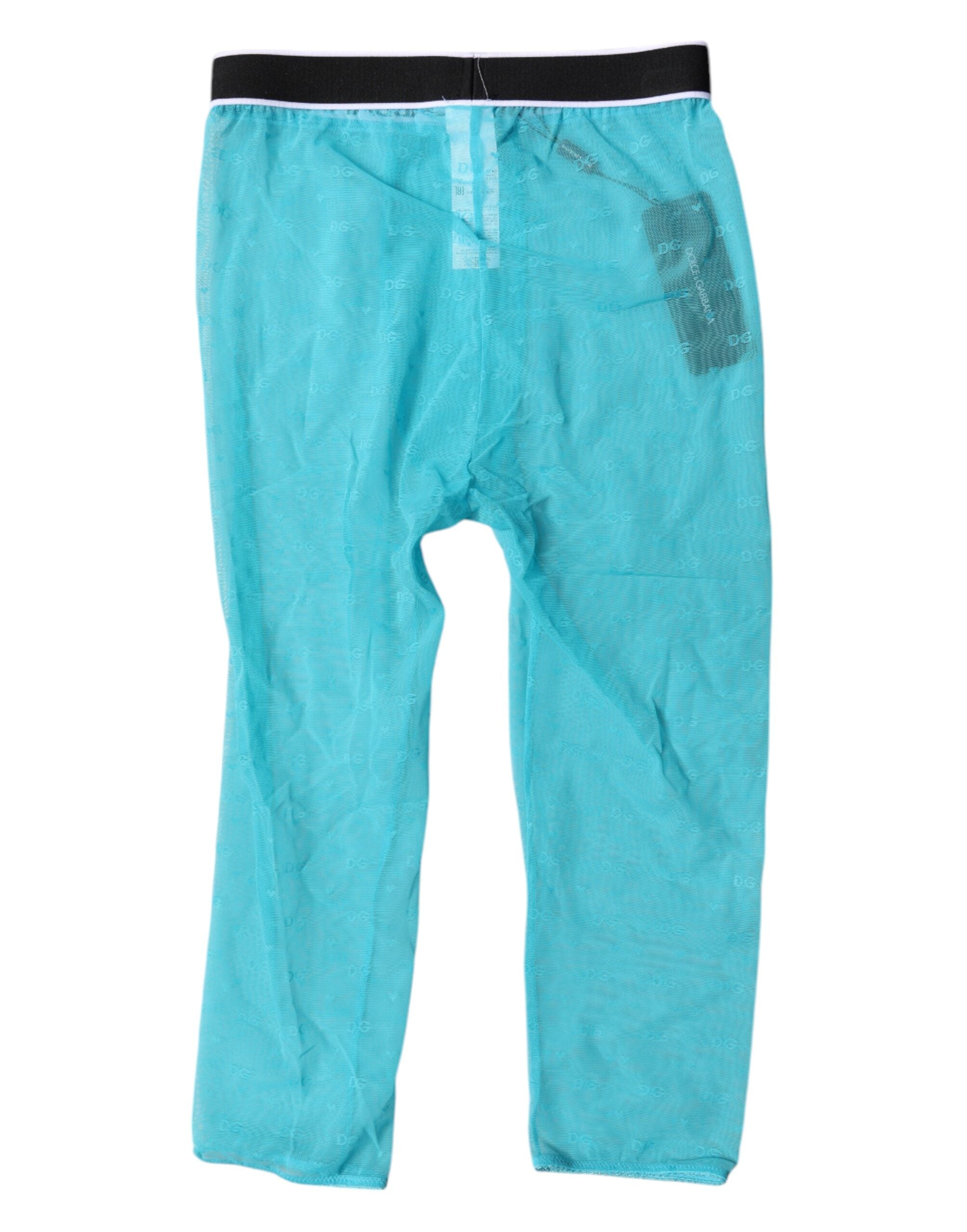 Dolce & Gabbana Light Blue DG Logo Nylon Cropped Tights Underwear Dolce & Gabbana
