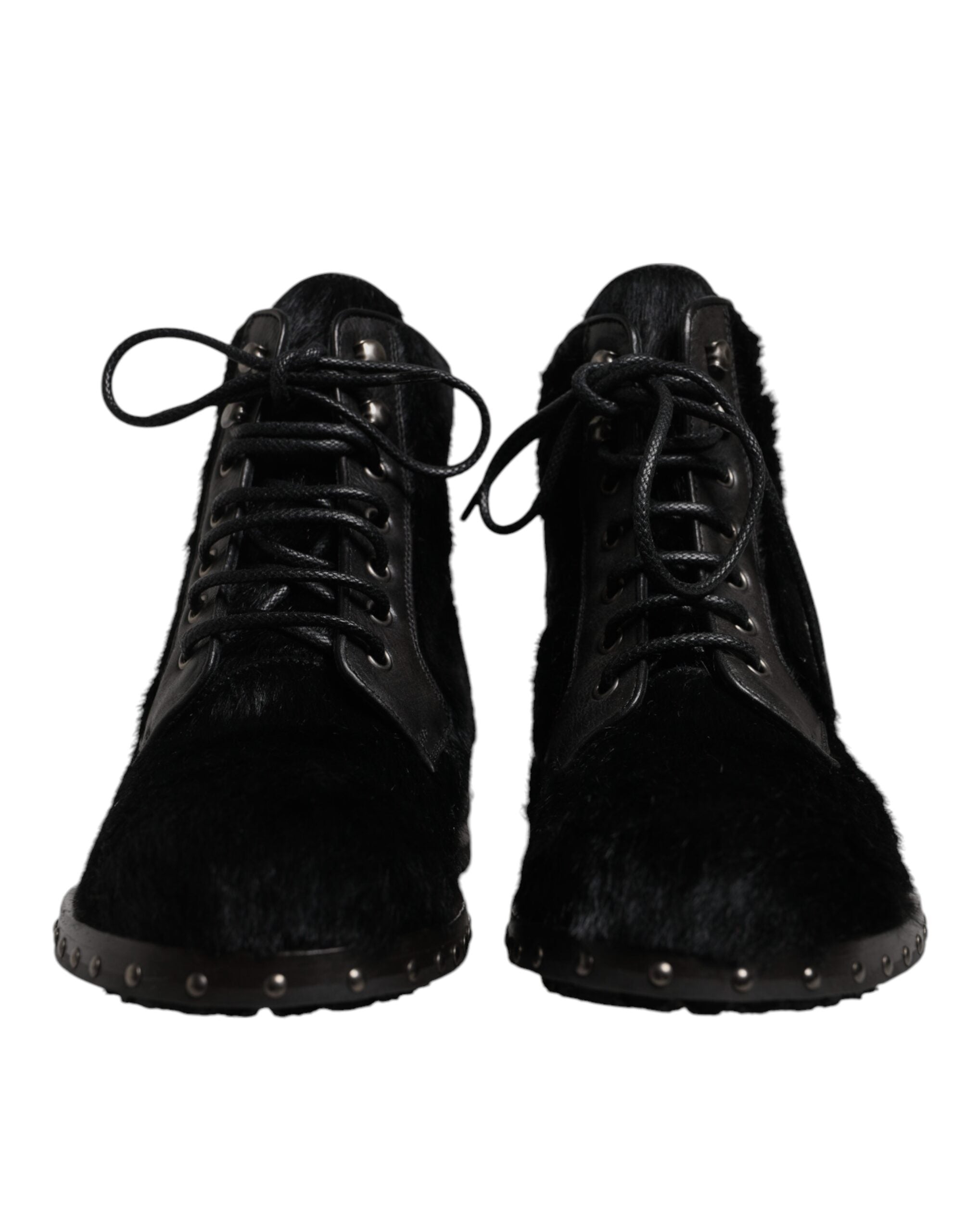Dolce & Gabbana Black Pony Style Leather Mid Calf Boots Shoes Dolce & Gabbana