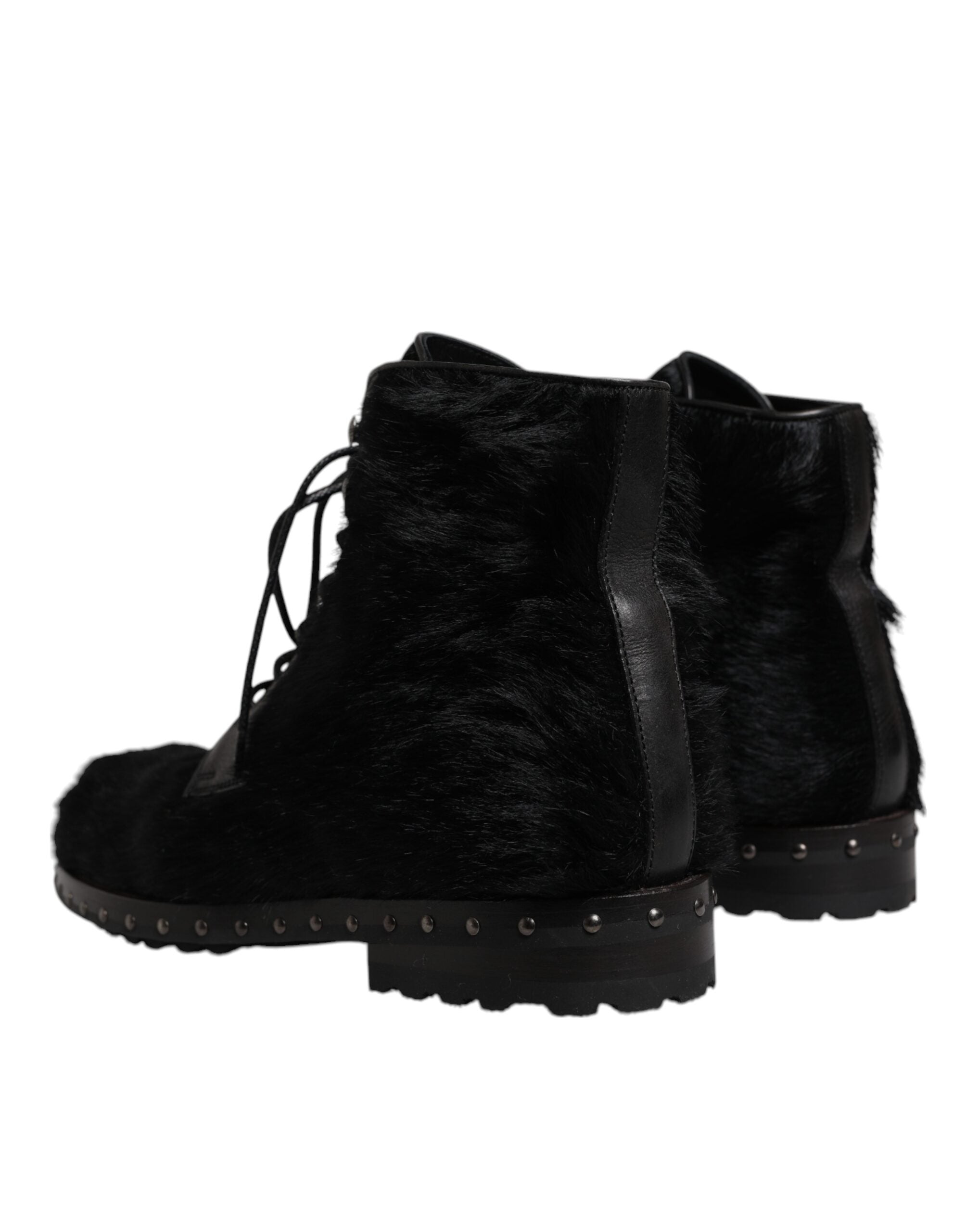 Dolce & Gabbana Black Pony Style Leather Mid Calf Boots Shoes Dolce & Gabbana