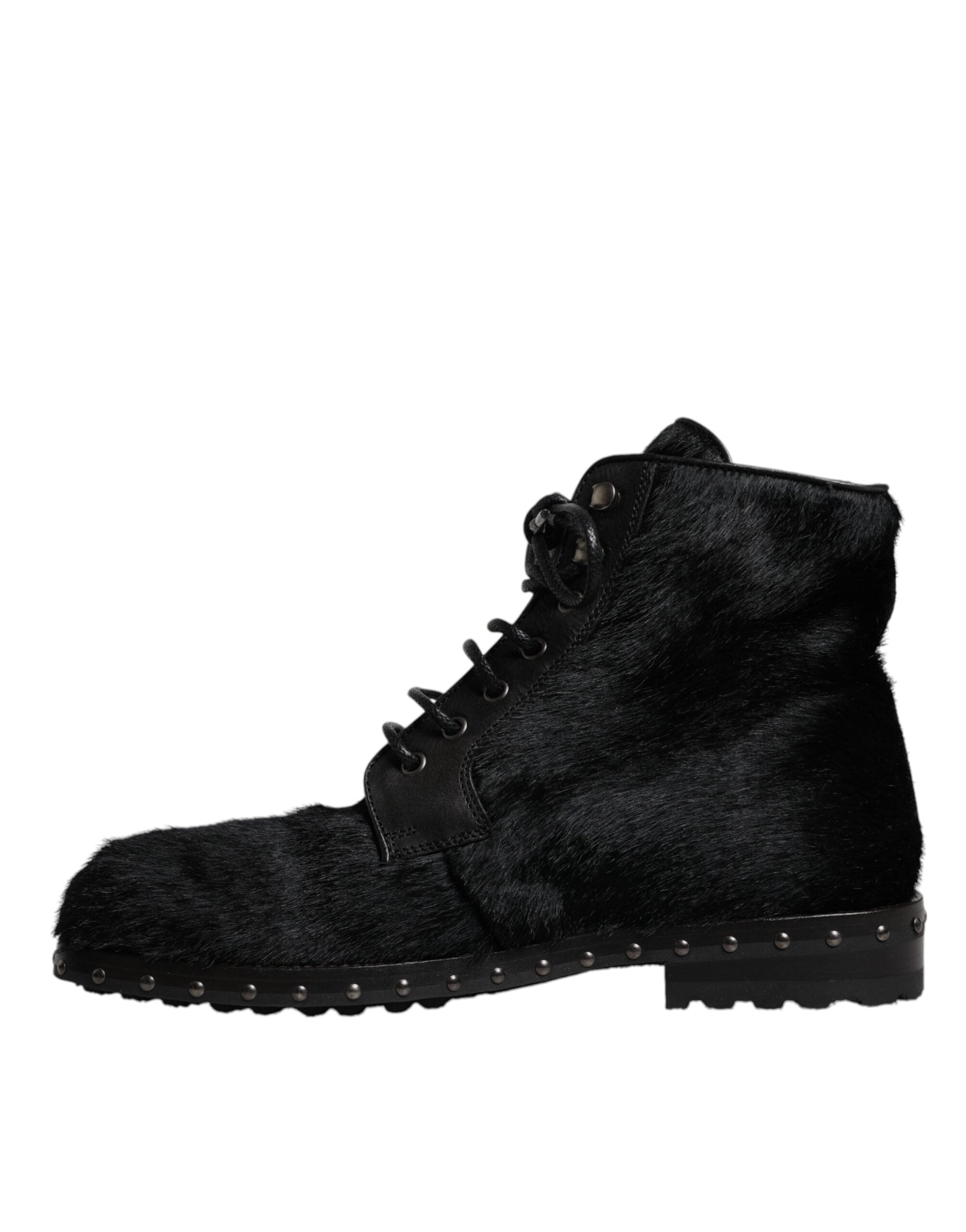 Dolce & Gabbana Black Pony Style Leather Mid Calf Boots Shoes Dolce & Gabbana