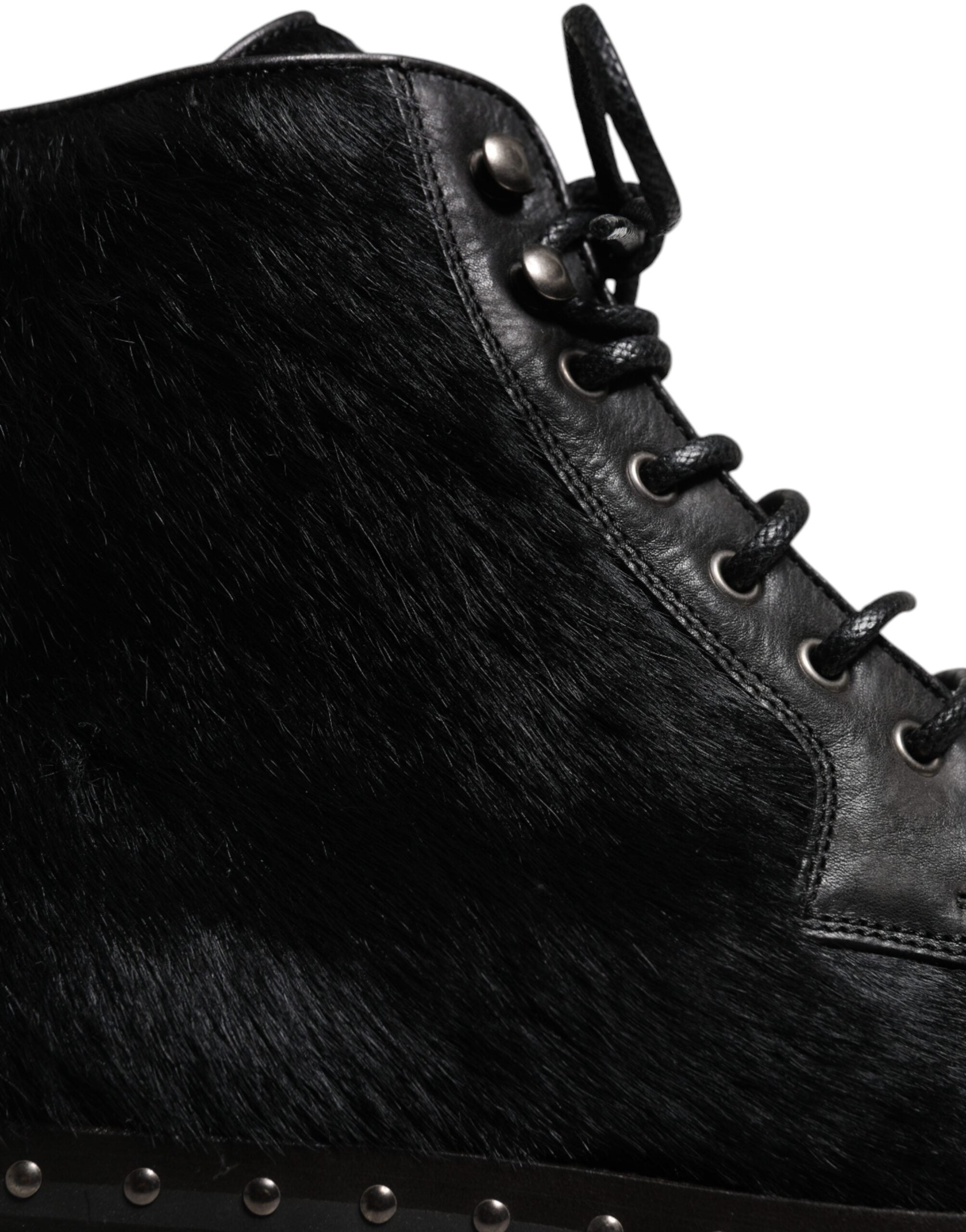 Dolce & Gabbana Black Pony Style Leather Mid Calf Boots Shoes Dolce & Gabbana