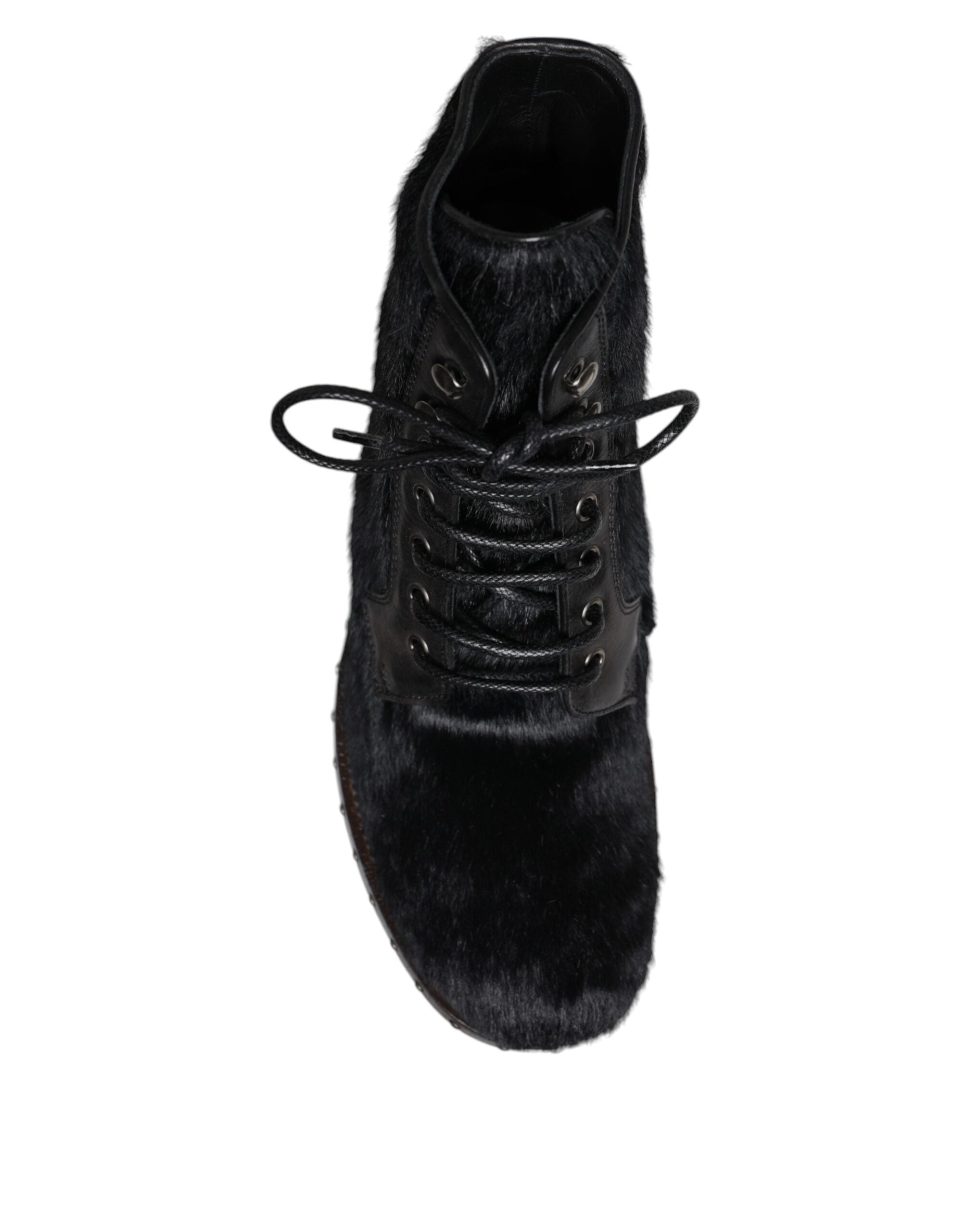 Dolce & Gabbana Black Pony Style Leather Mid Calf Boots Shoes Dolce & Gabbana