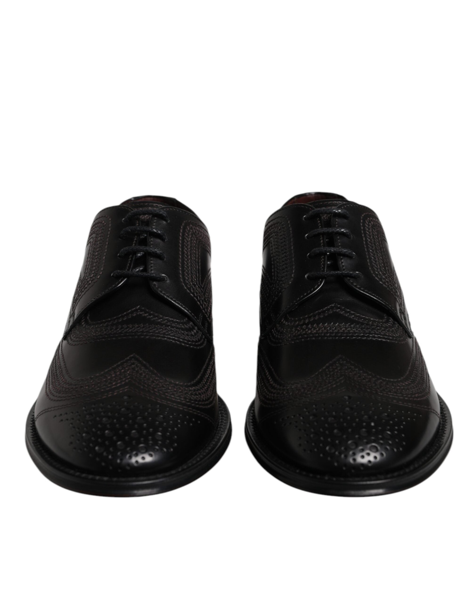 Dolce & Gabbana Black Embroidered Classic Leather Derby Dress Shoes Dolce & Gabbana