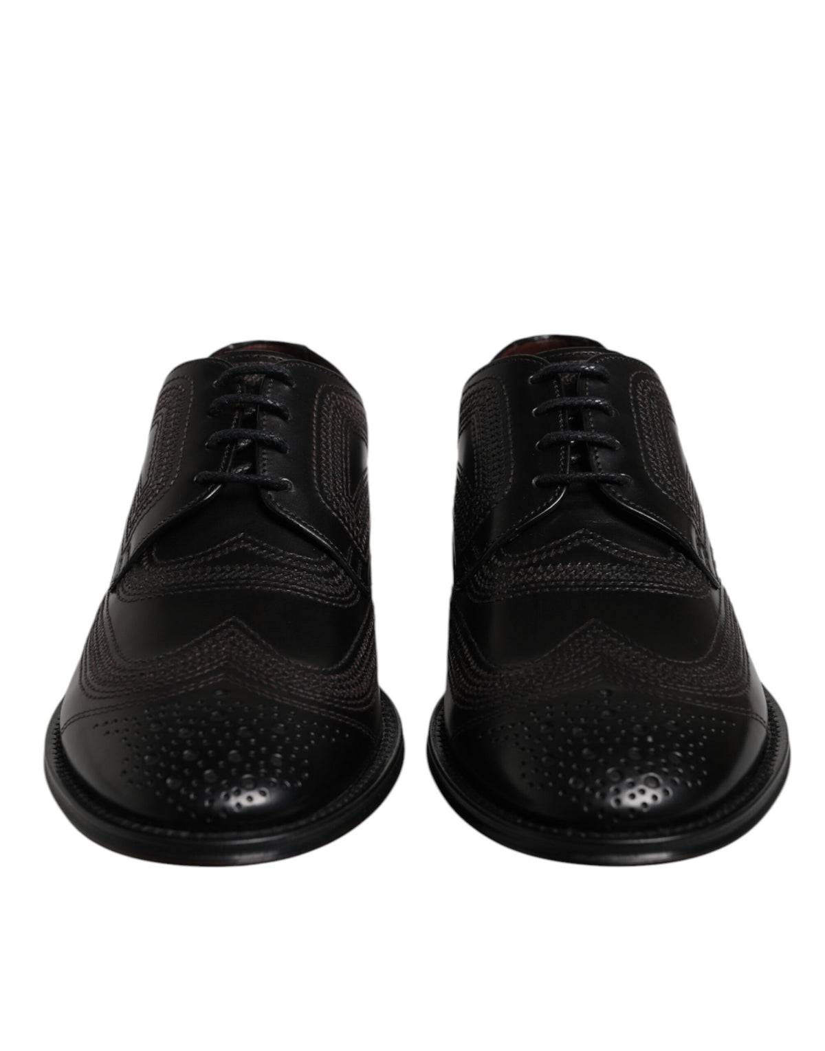 Dolce & Gabbana Black Embroidered Classic Leather Derby Dress Shoes