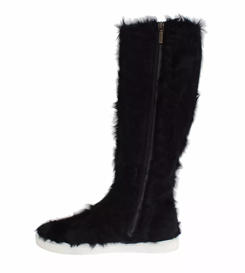 Dolce & Gabbana Black Xiangao Lamb Fur Leather Boots Shoes