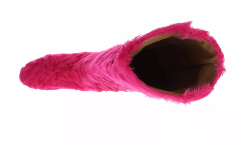 Dolce & Gabbana Pink Lamb Fur Leather Flat Boots Shoes Dolce & Gabbana