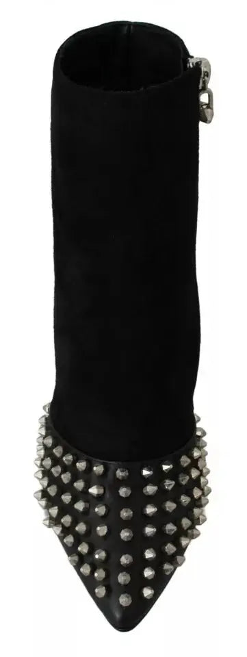 Philipp Plein Black Suede Studded Heels Ankle Boots Shoes Philipp Plein