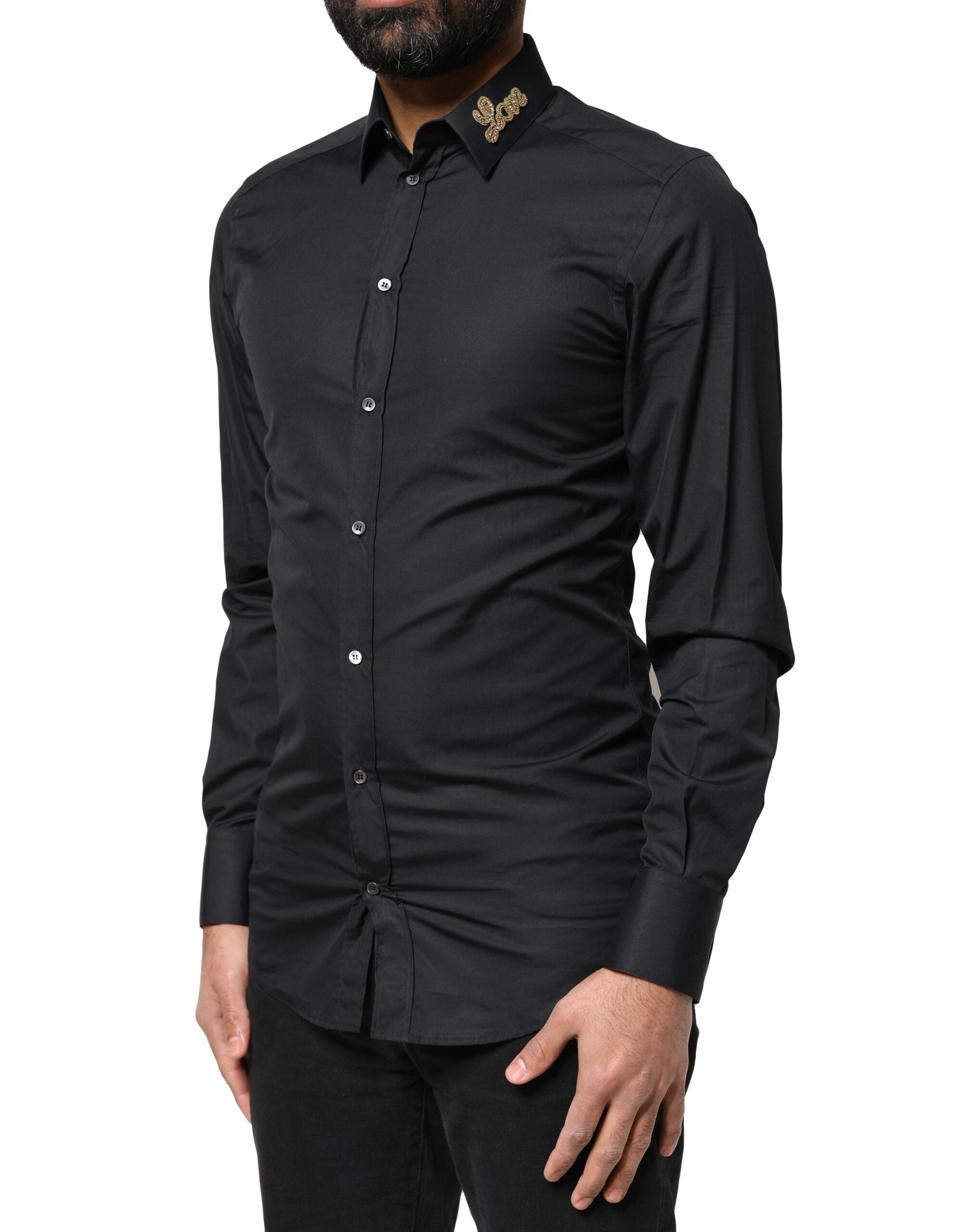 Dolce & Gabbana Black Love Embroidery GOLD Formal Dress Shirt Dolce & Gabbana