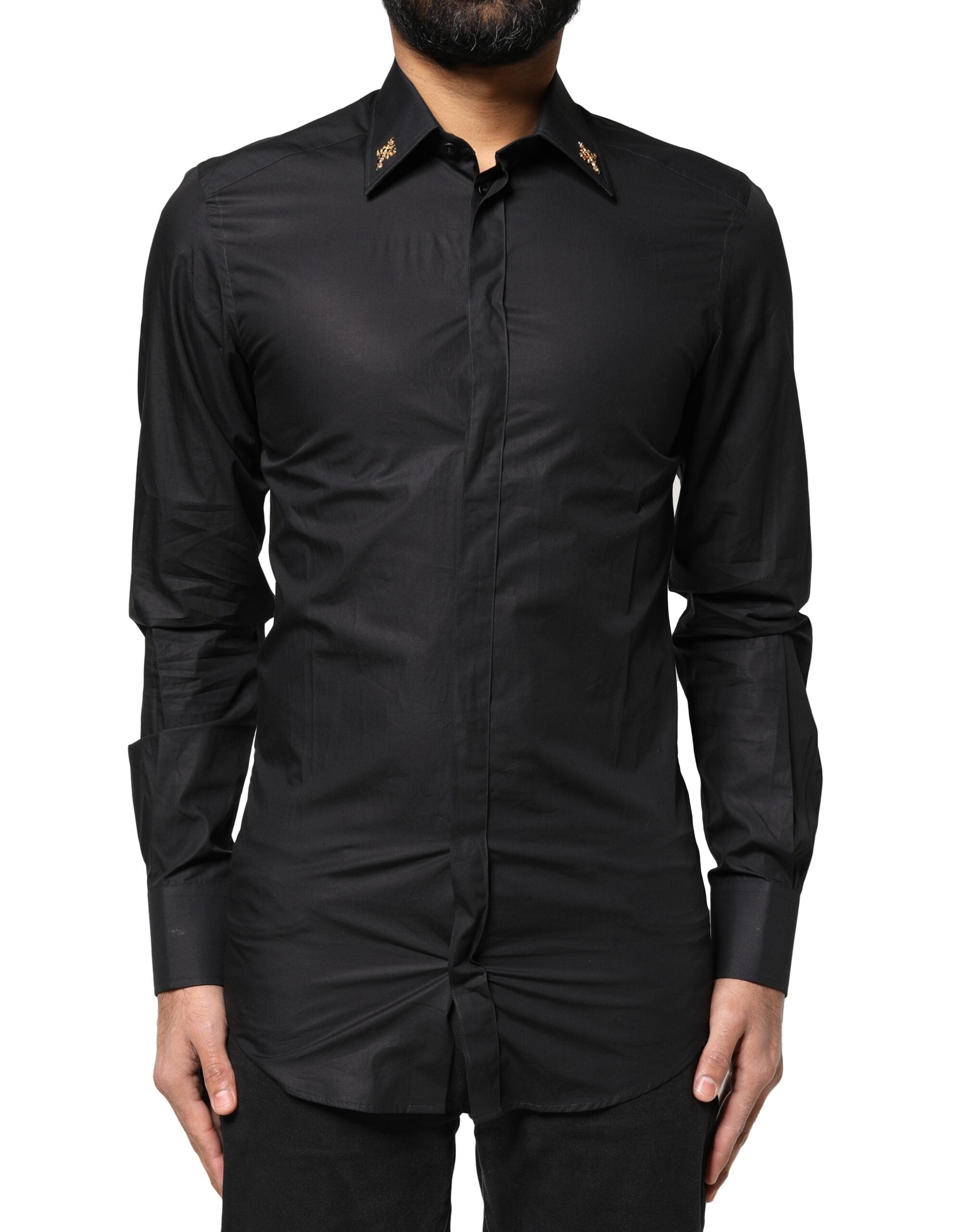 Dolce & Gabbana Black GOLD Cross Embellished Men Dress Shirt Dolce & Gabbana