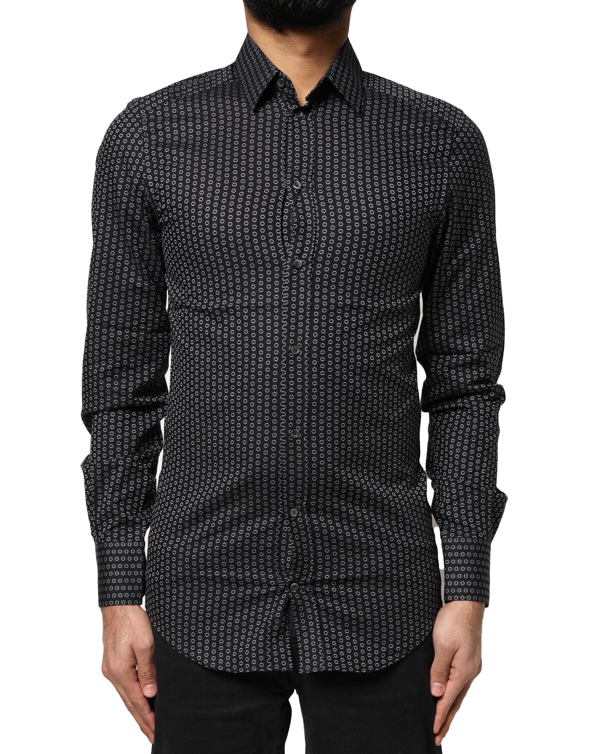 Dolce & Gabbana Black GOLD Patterned Cotton Men Dress Shirt Dolce & Gabbana