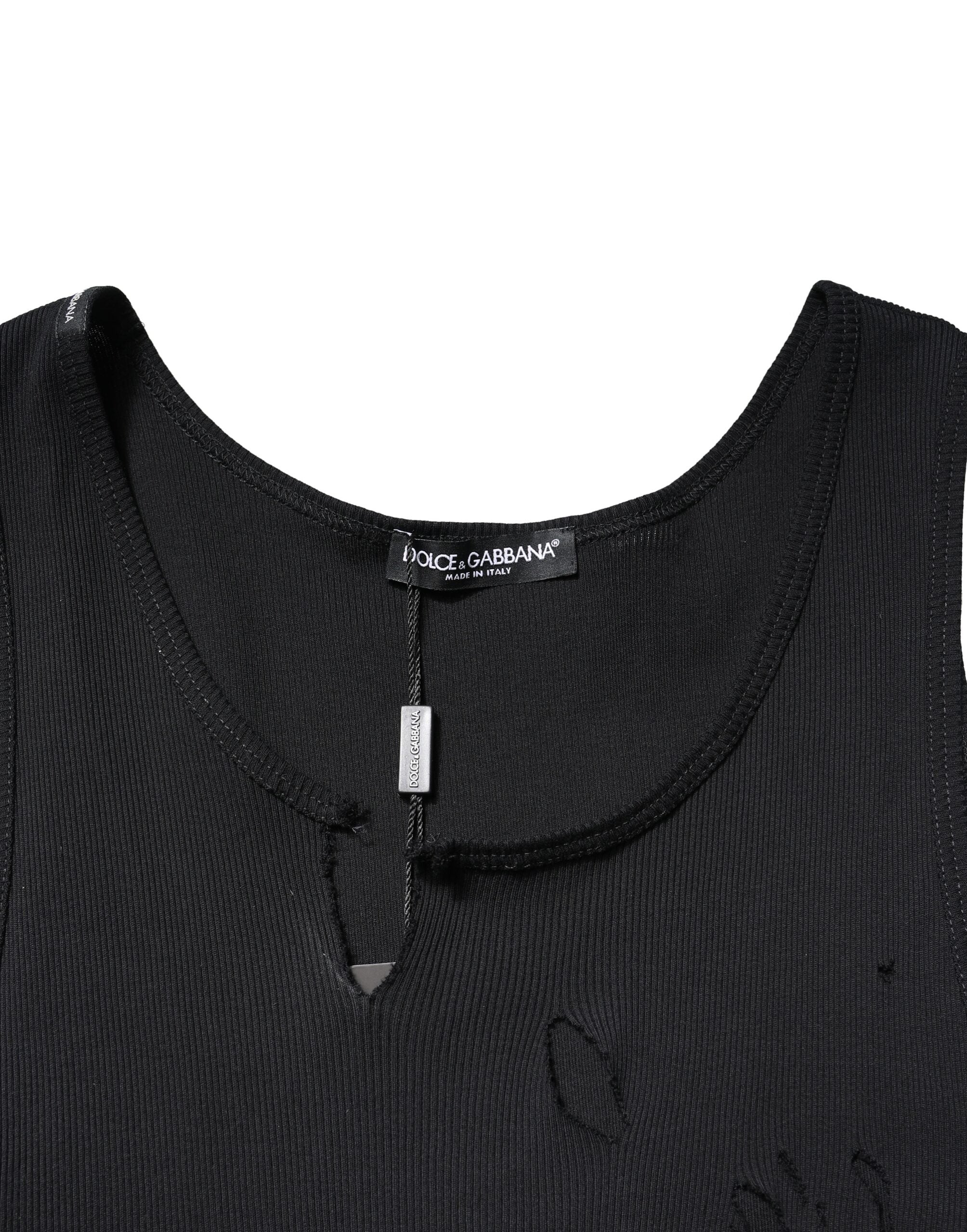 Dolce & Gabbana Black Cotton Rip Style Sleeveless Men Tank T-shirt Dolce & Gabbana