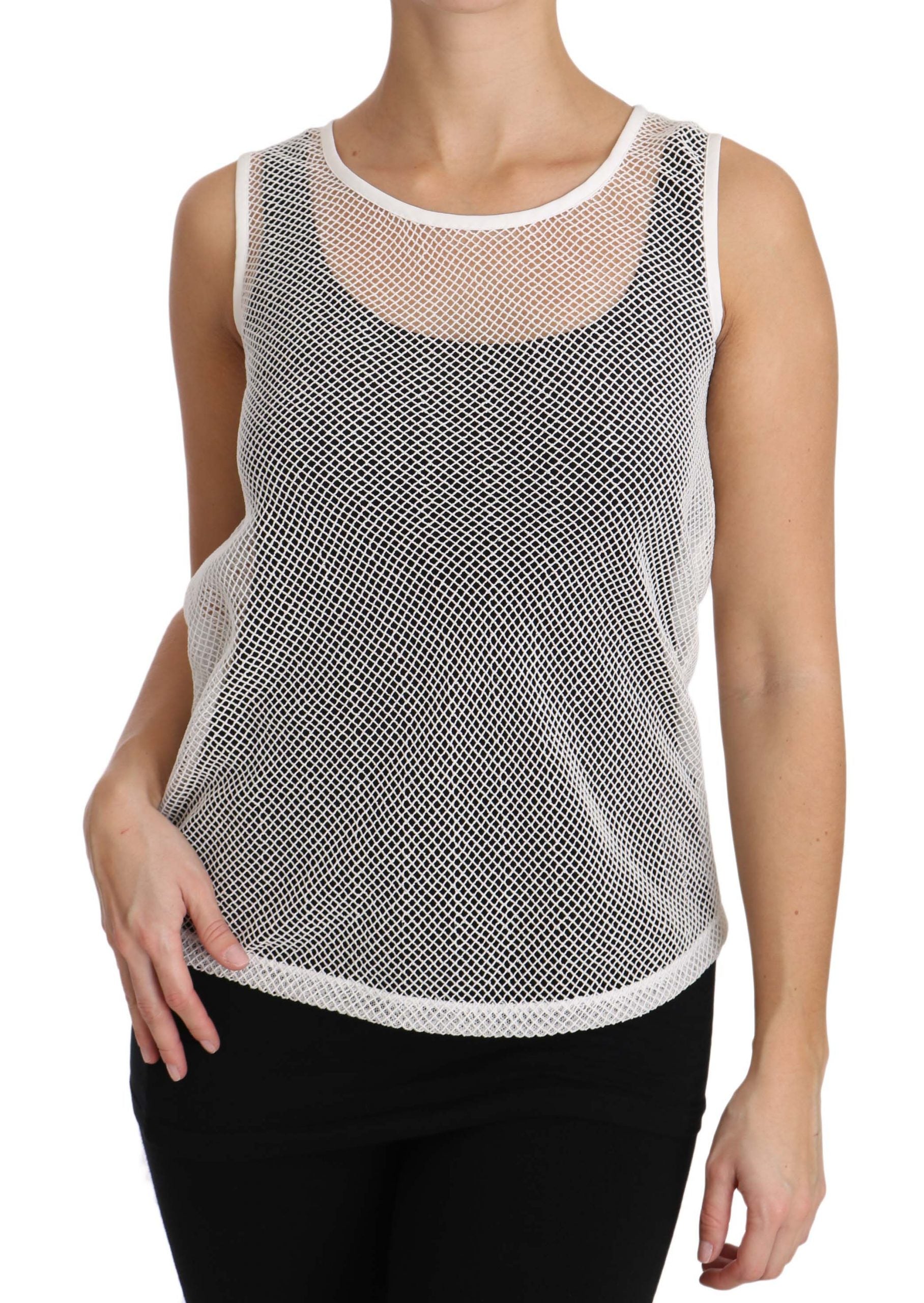 Dolce & Gabbana White Net  Transparent Sleeveless Tank Top Dolce & Gabbana
