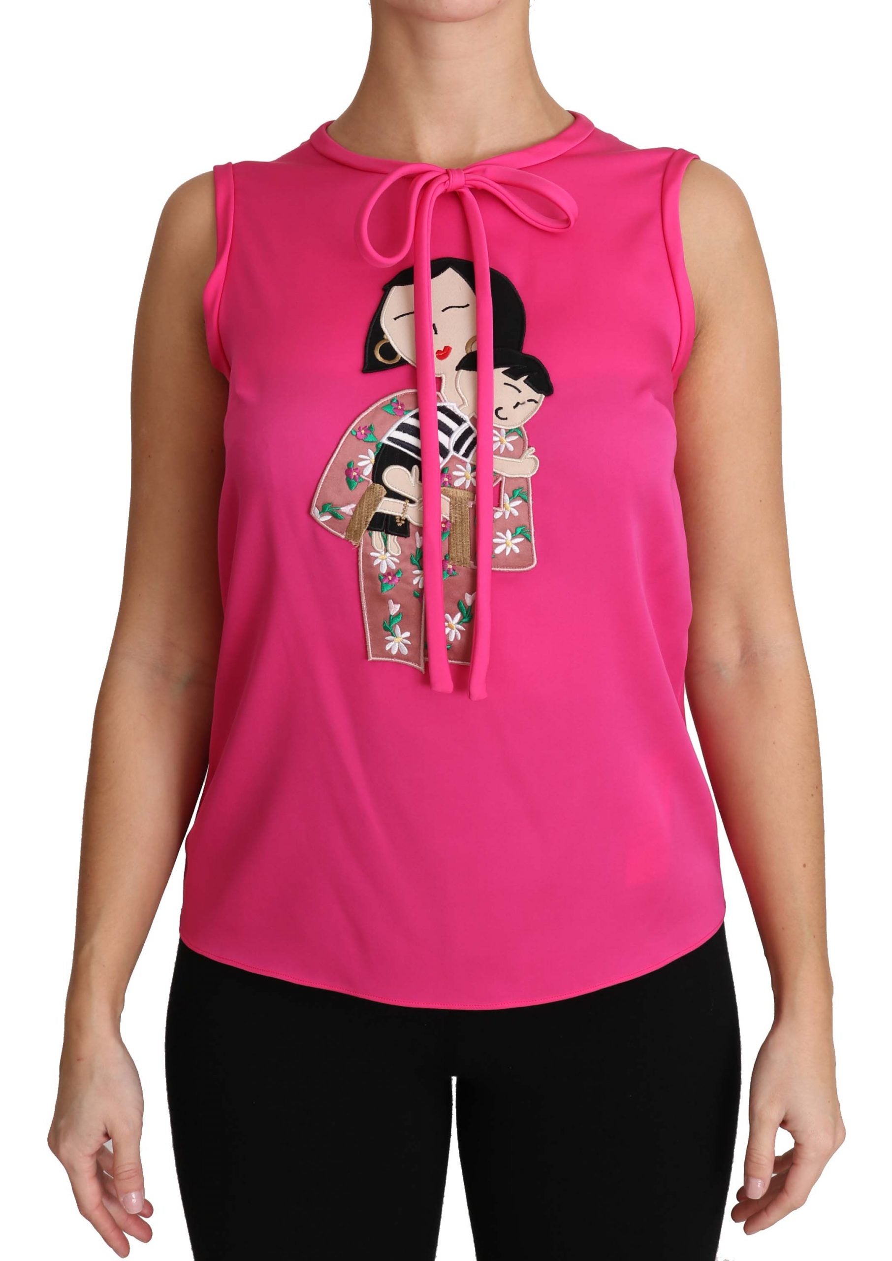 Dolce & Gabbana Pink Family Silk Tank  Mama Blouse Top Shirt Dolce & Gabbana