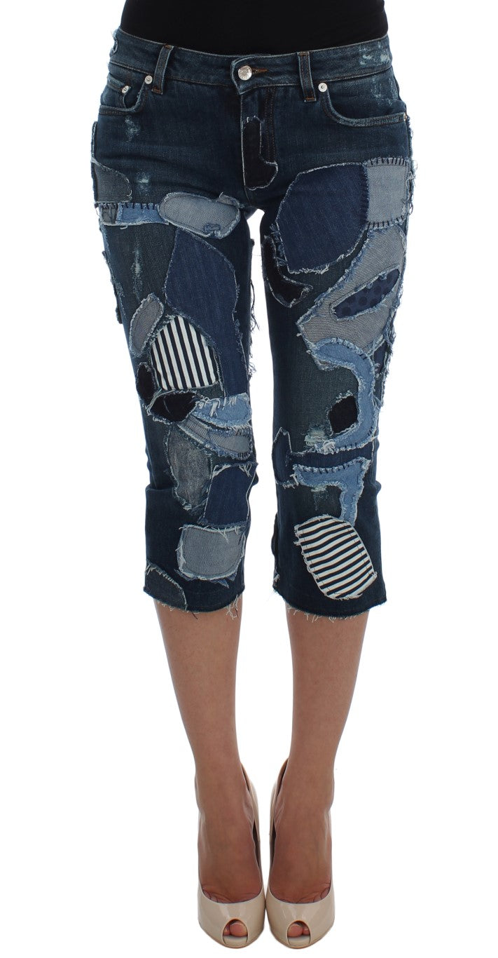 Dolce & Gabbana Stretch Blue Patchwork Jeans Shorts Dolce & Gabbana