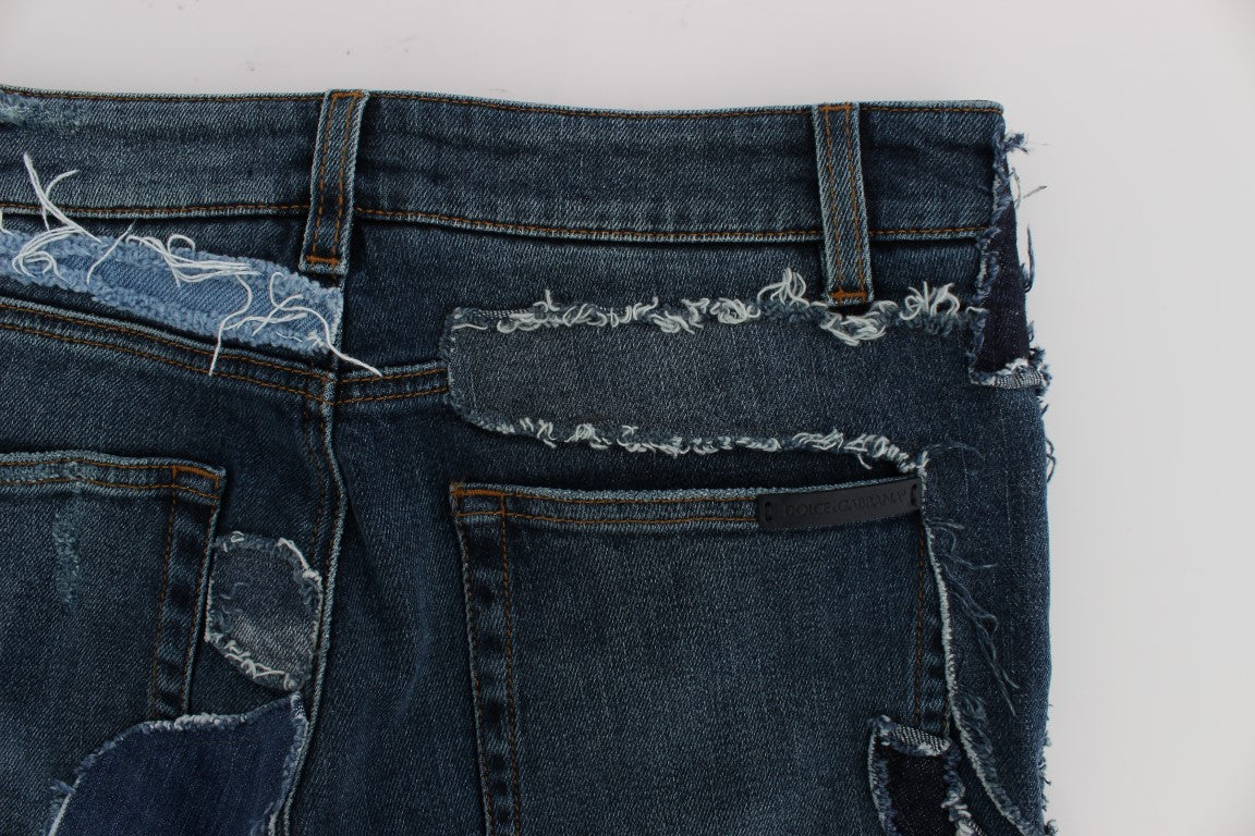 Dolce & Gabbana Stretch Blue Patchwork Jeans Shorts Dolce & Gabbana