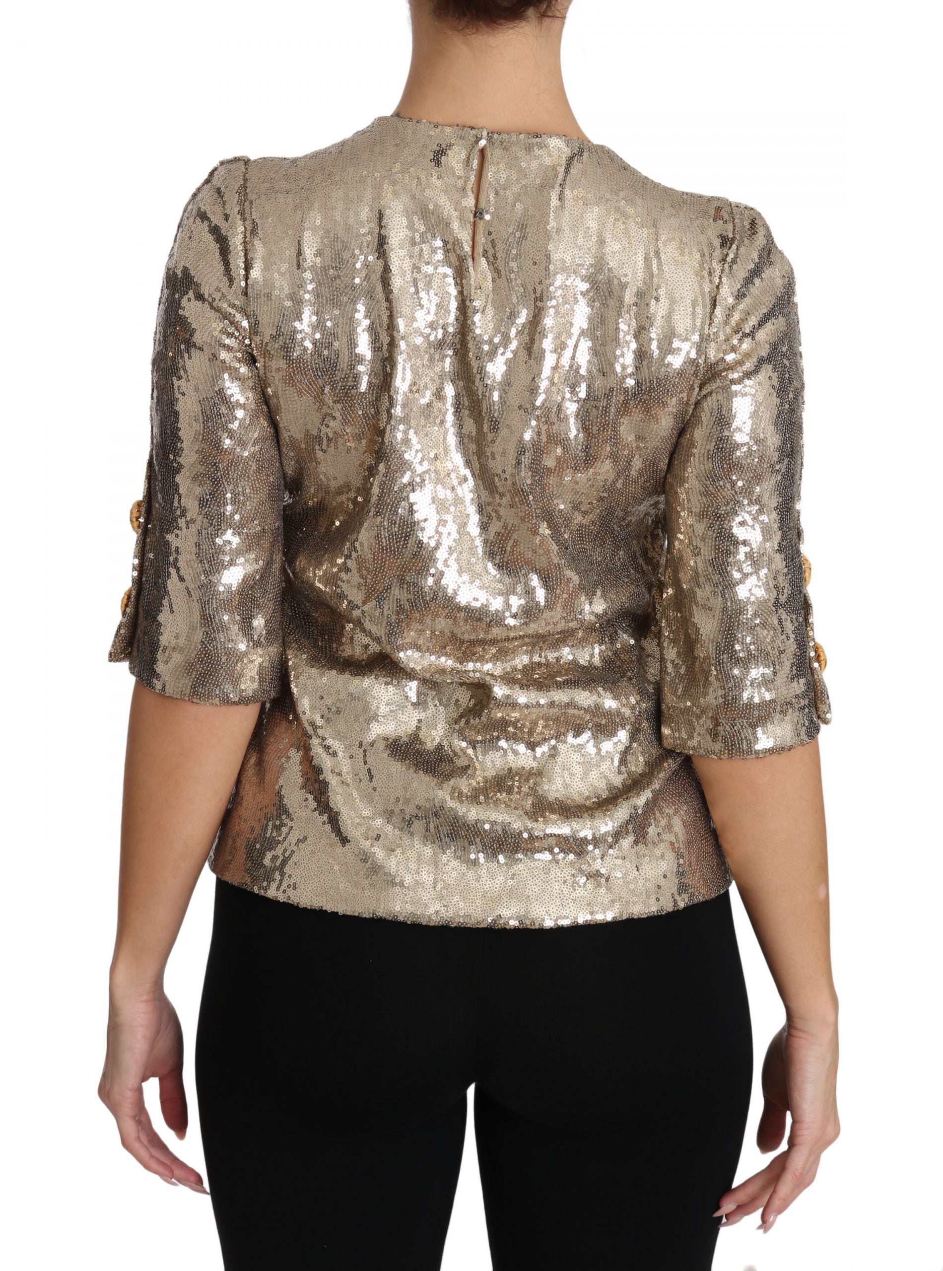 Dolce & Gabbana Gold Sequined Parrot Crystal Blouse Dolce & Gabbana