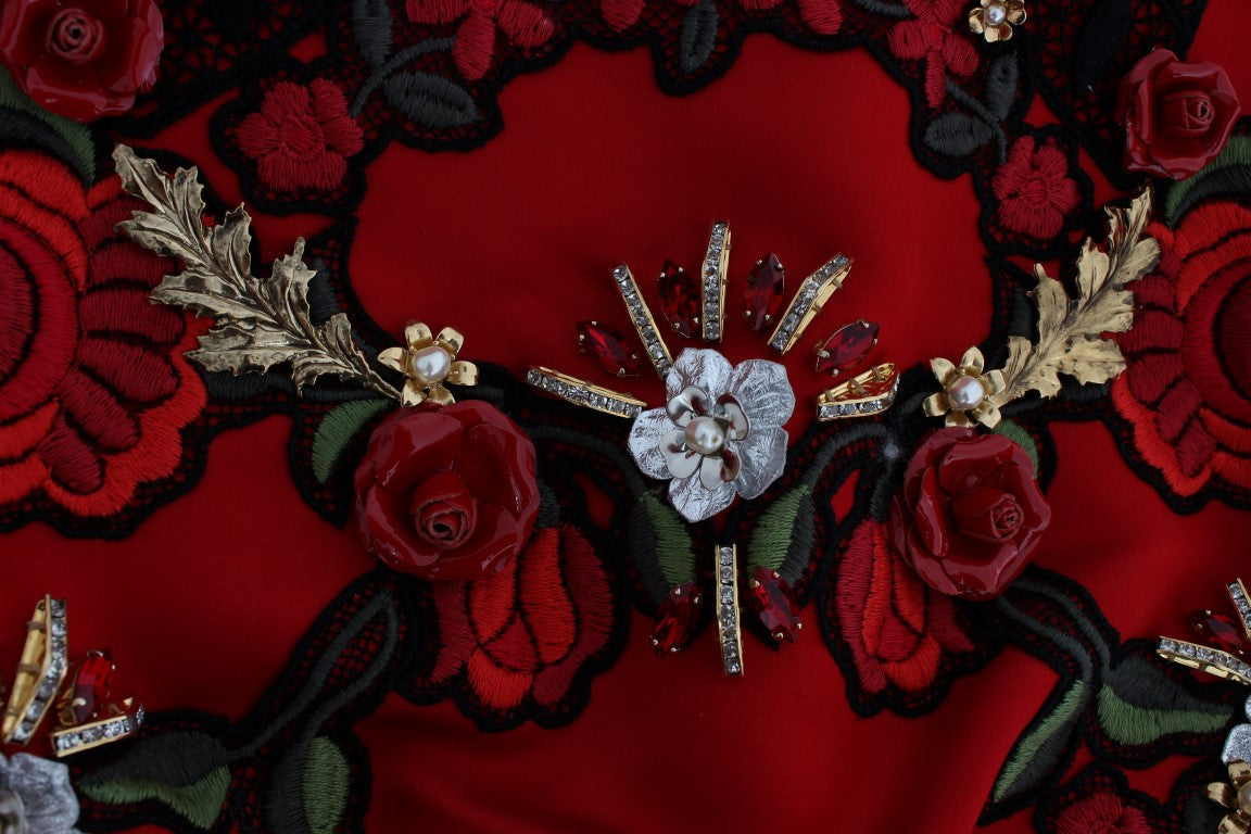 Dolce & Gabbana Red Silk Crystal Roses Shorts Dolce & Gabbana