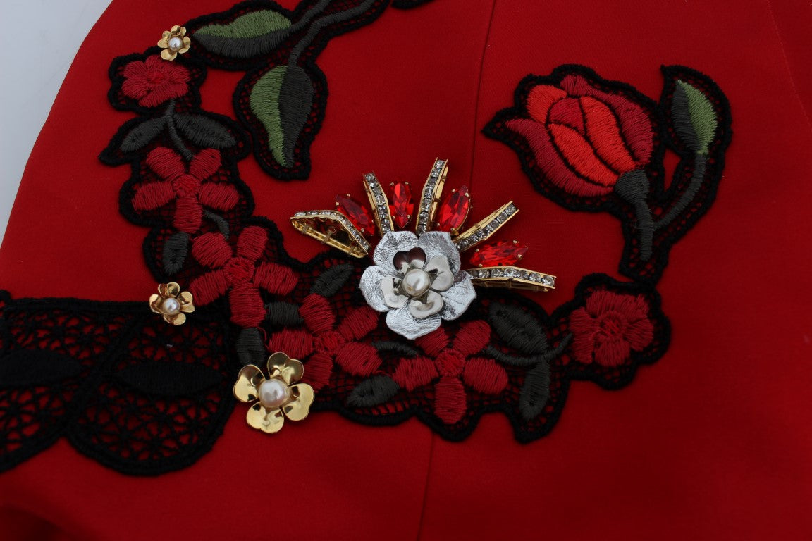 Dolce & Gabbana Red Silk Crystal Roses Shorts Dolce & Gabbana