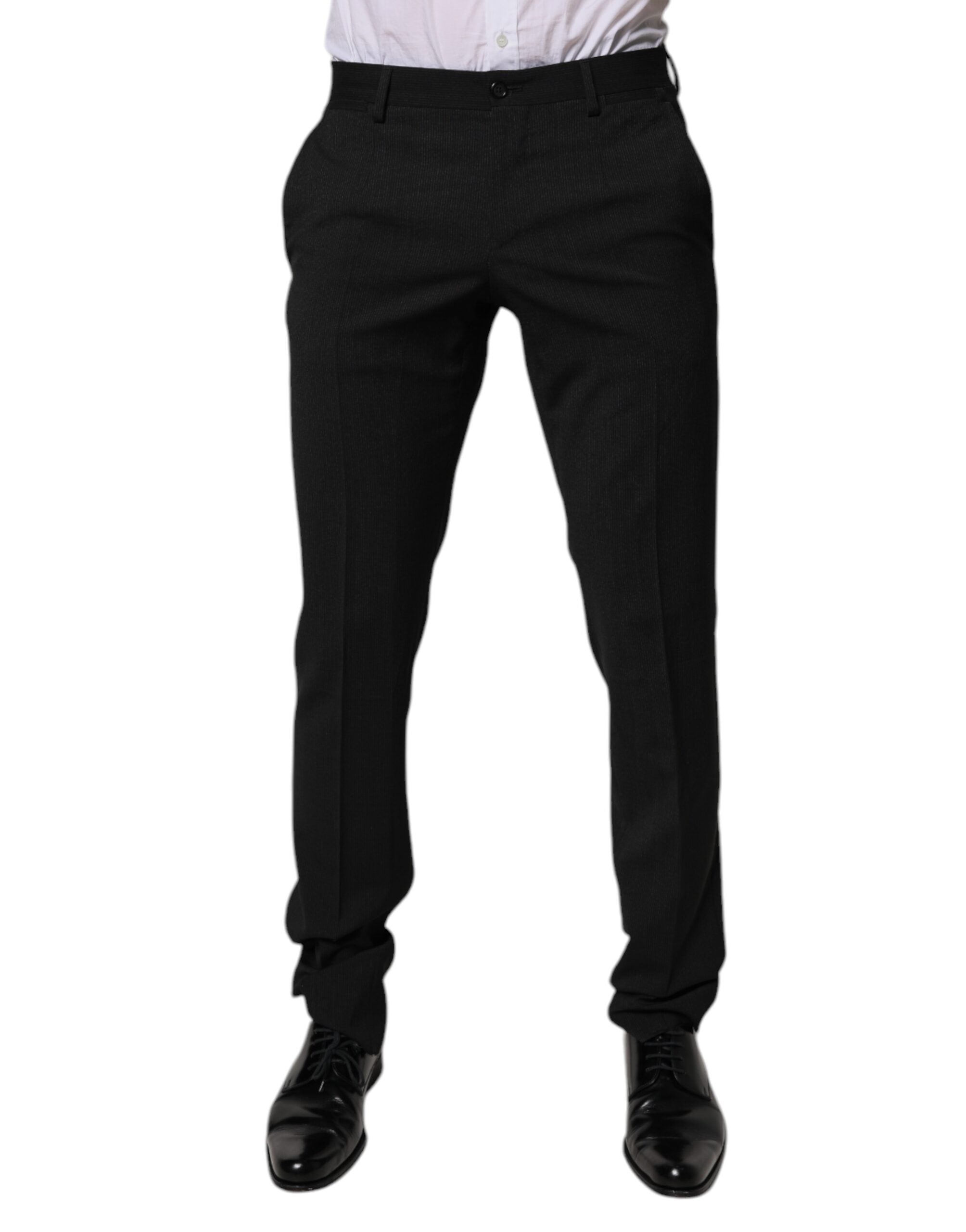 Dolce & Gabbana Black Polyester Tapered Formal Men Dress Pants Dolce & Gabbana