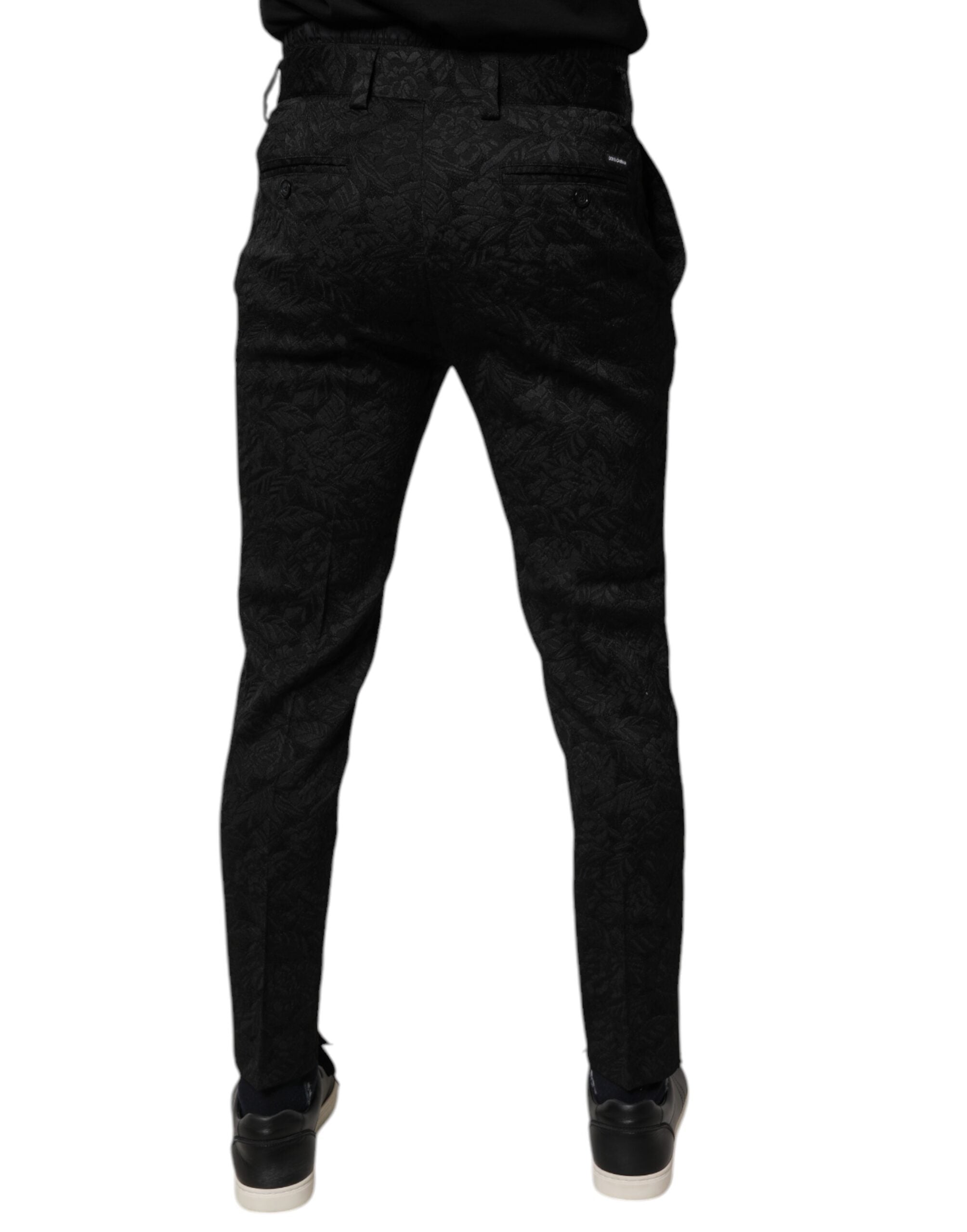 Dolce & Gabbana Black Brocade Polyester Skinny Dress Pants Dolce & Gabbana