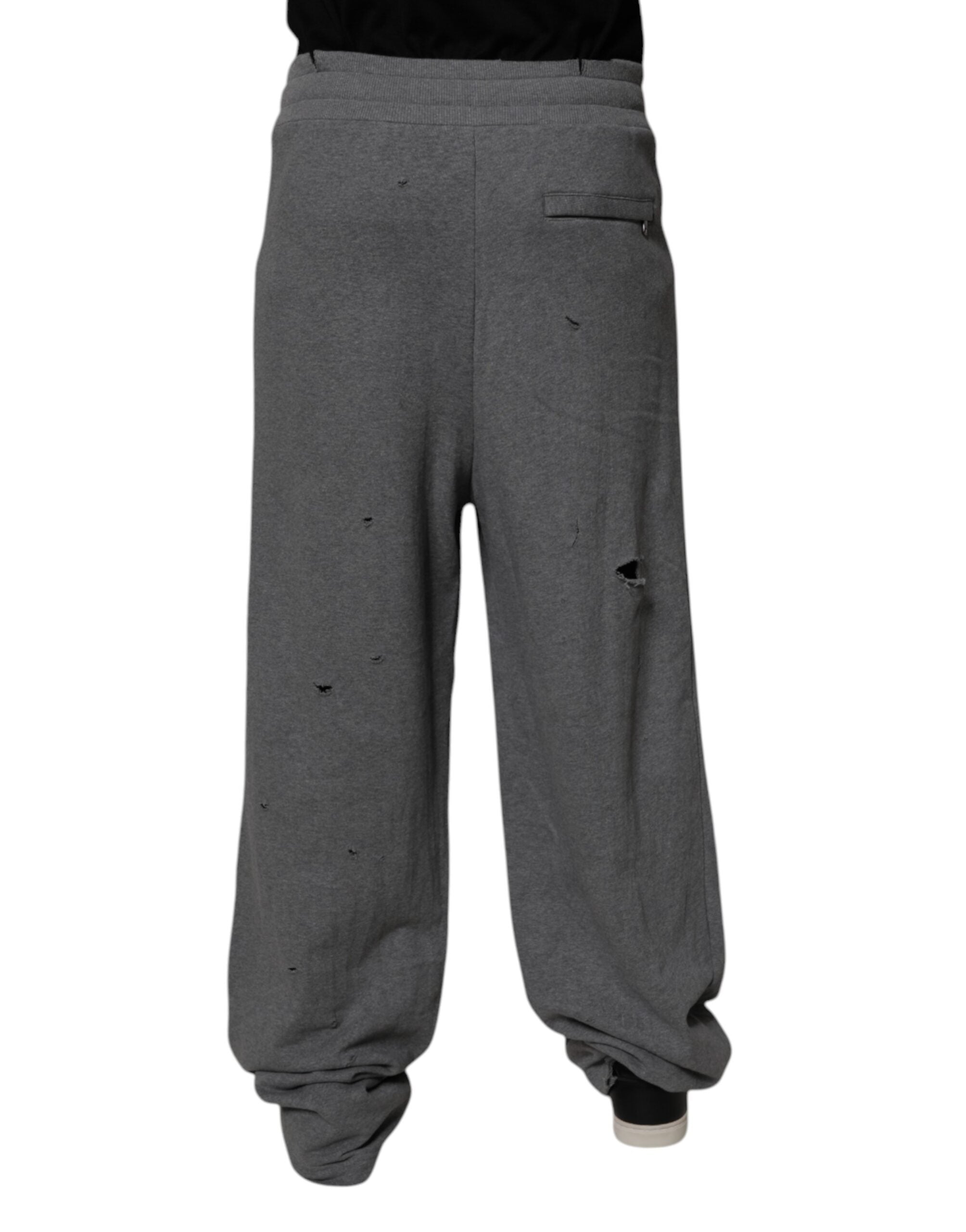 Dolce & Gabbana Gray Cotton RipStyle Straight Sweatpants Pants Dolce & Gabbana