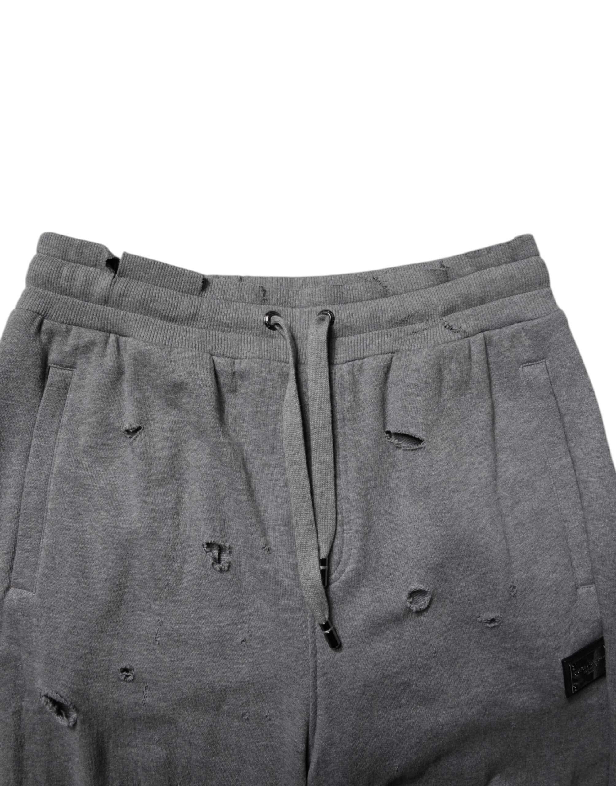 Dolce & Gabbana Gray Cotton RipStyle Straight Sweatpants Pants Dolce & Gabbana