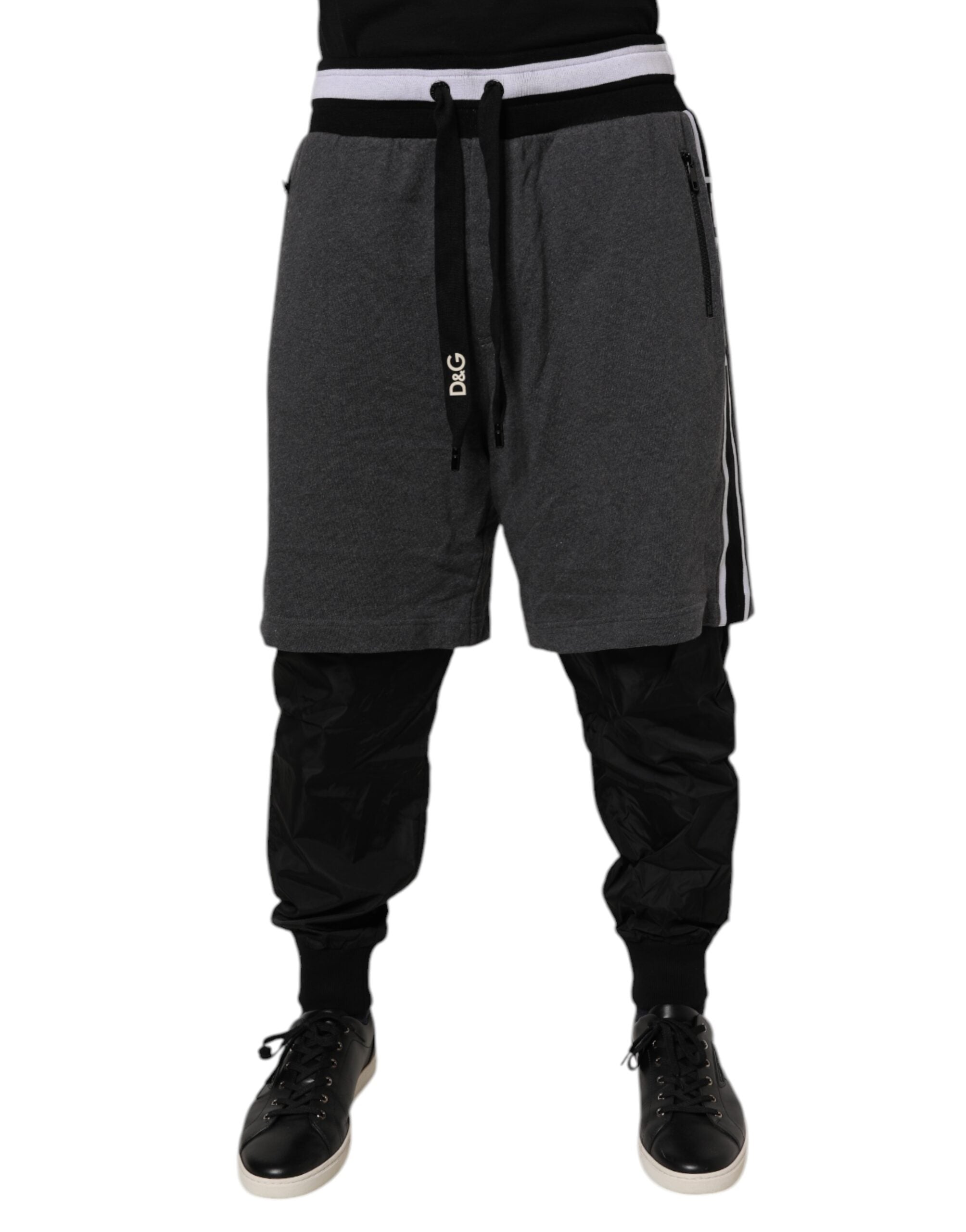 Dolce & Gabbana Black Gray Cotton Layered Men Sweatpants Pants Dolce & Gabbana
