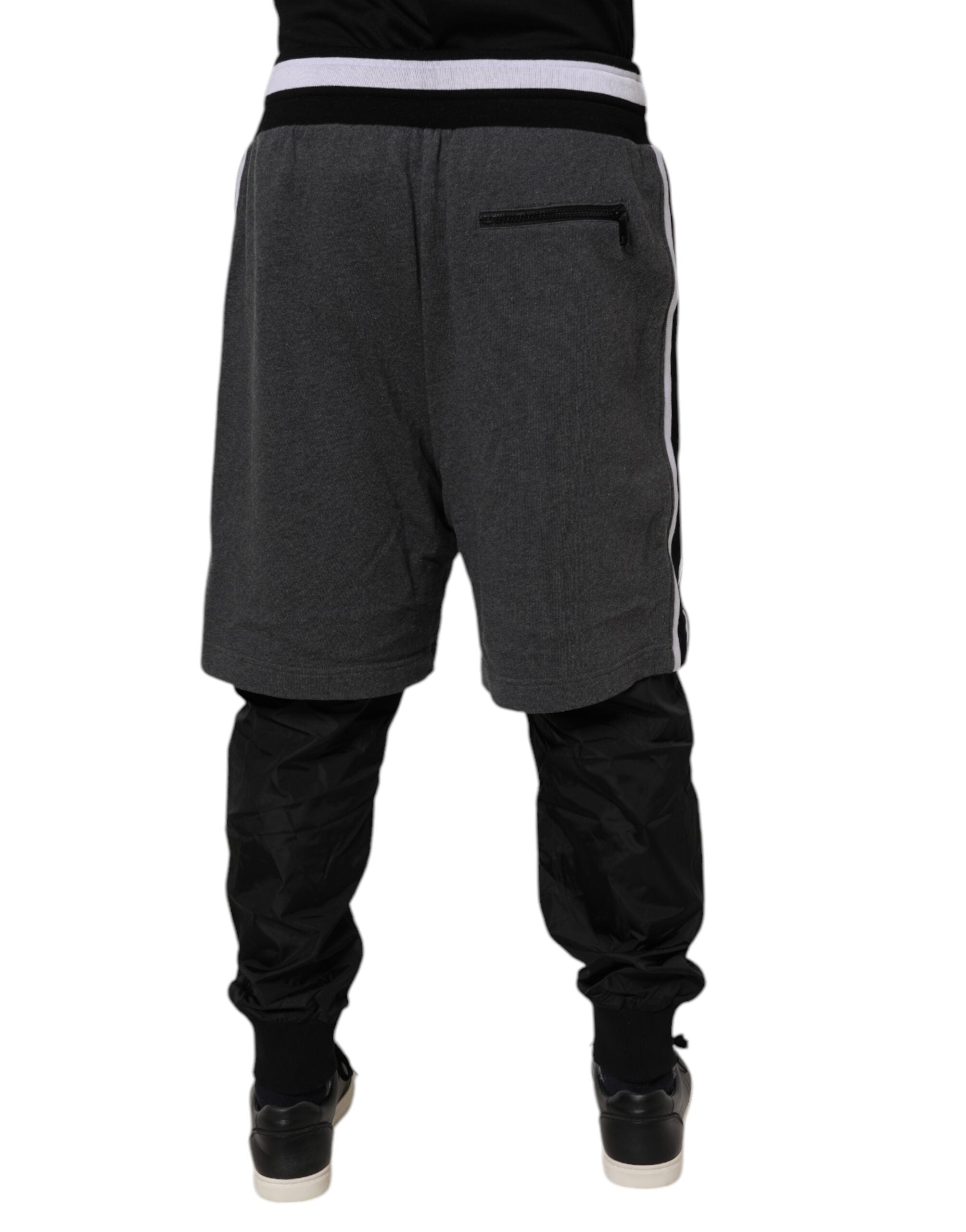 Dolce & Gabbana Black Gray Cotton Layered Men Sweatpants Pants Dolce & Gabbana