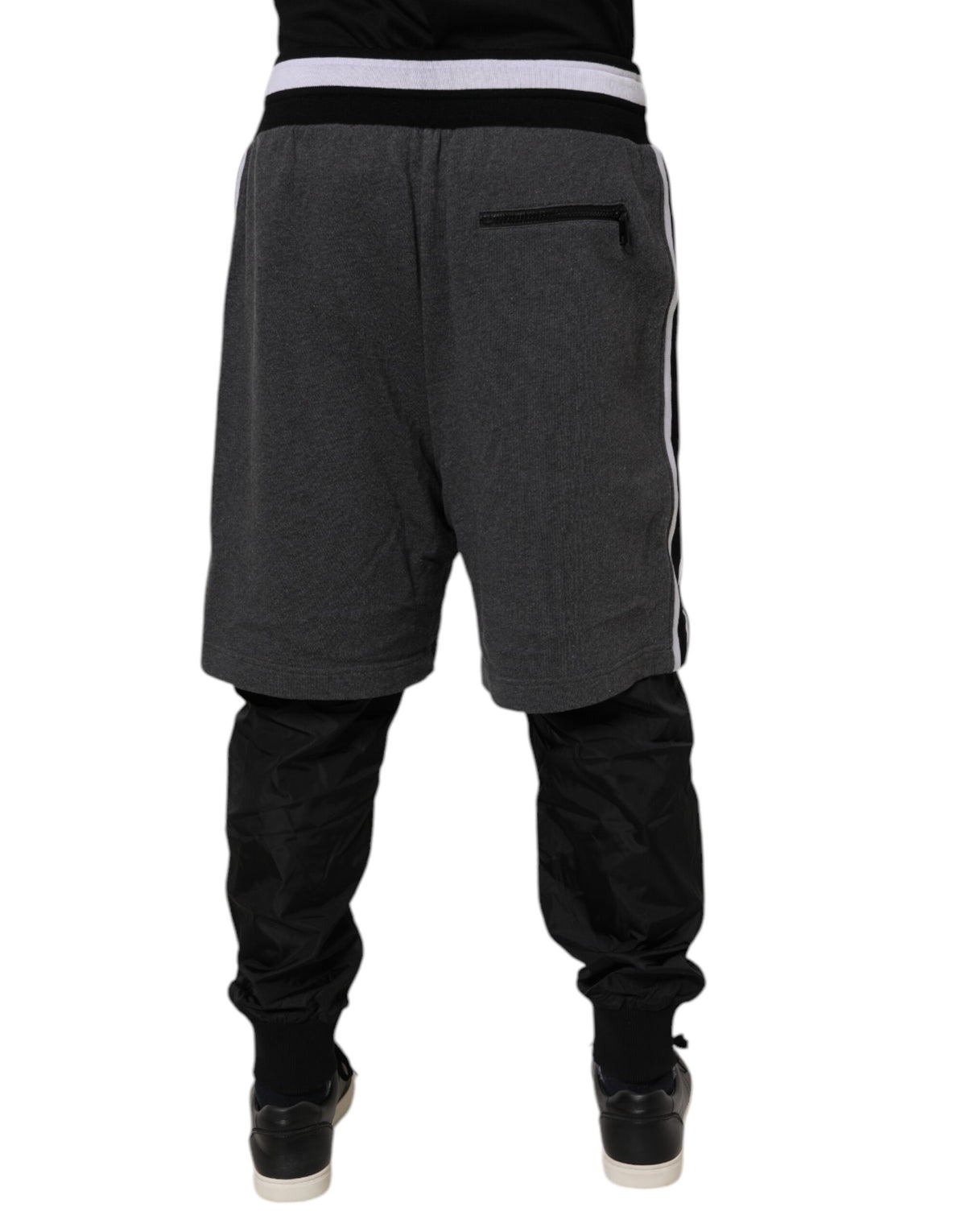 Dolce & Gabbana Black Gray Cotton Layered Men Sweatpants Pants