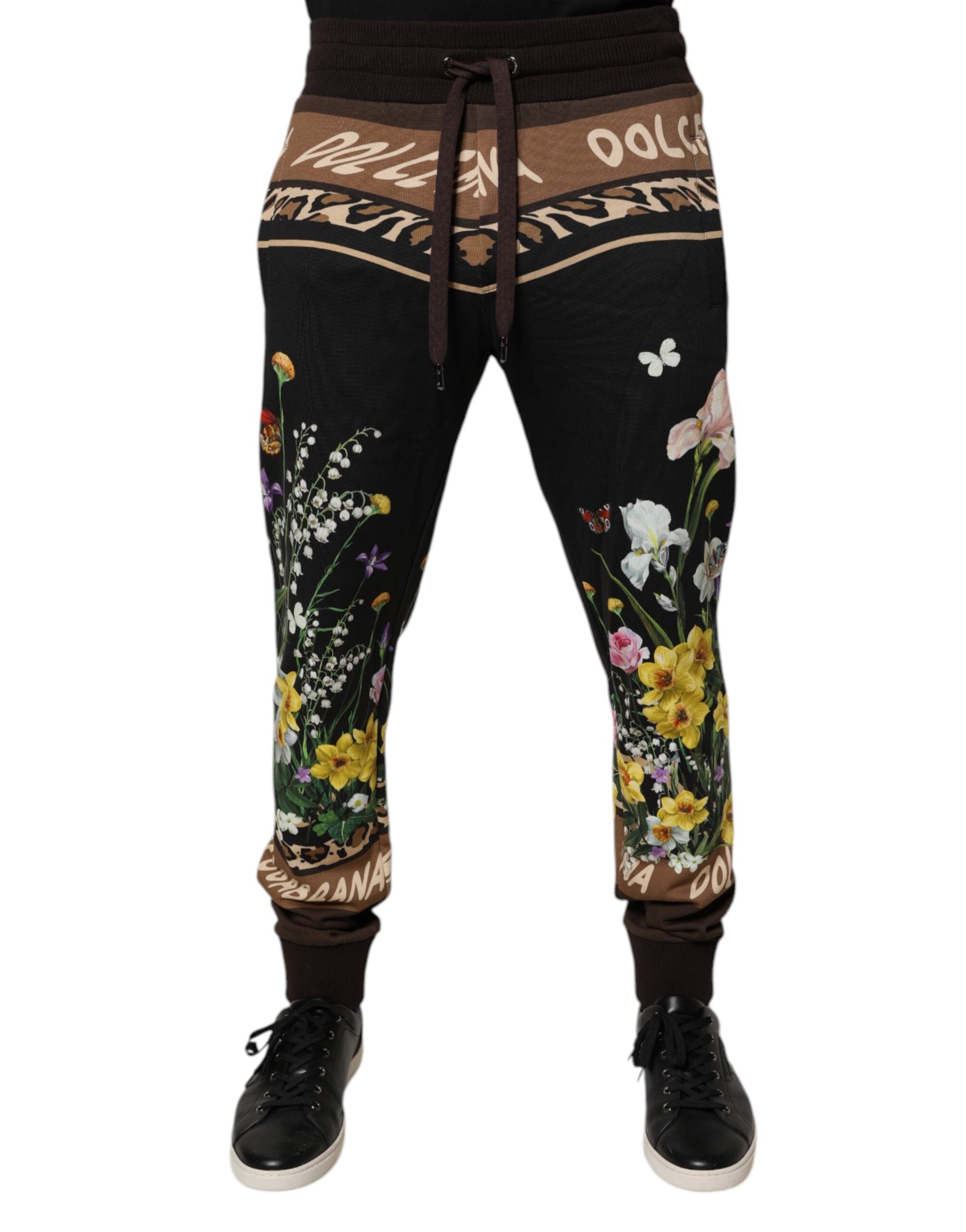 Dolce & Gabbana Black Floral Cotton Jogger Sweatpants Pants Dolce & Gabbana