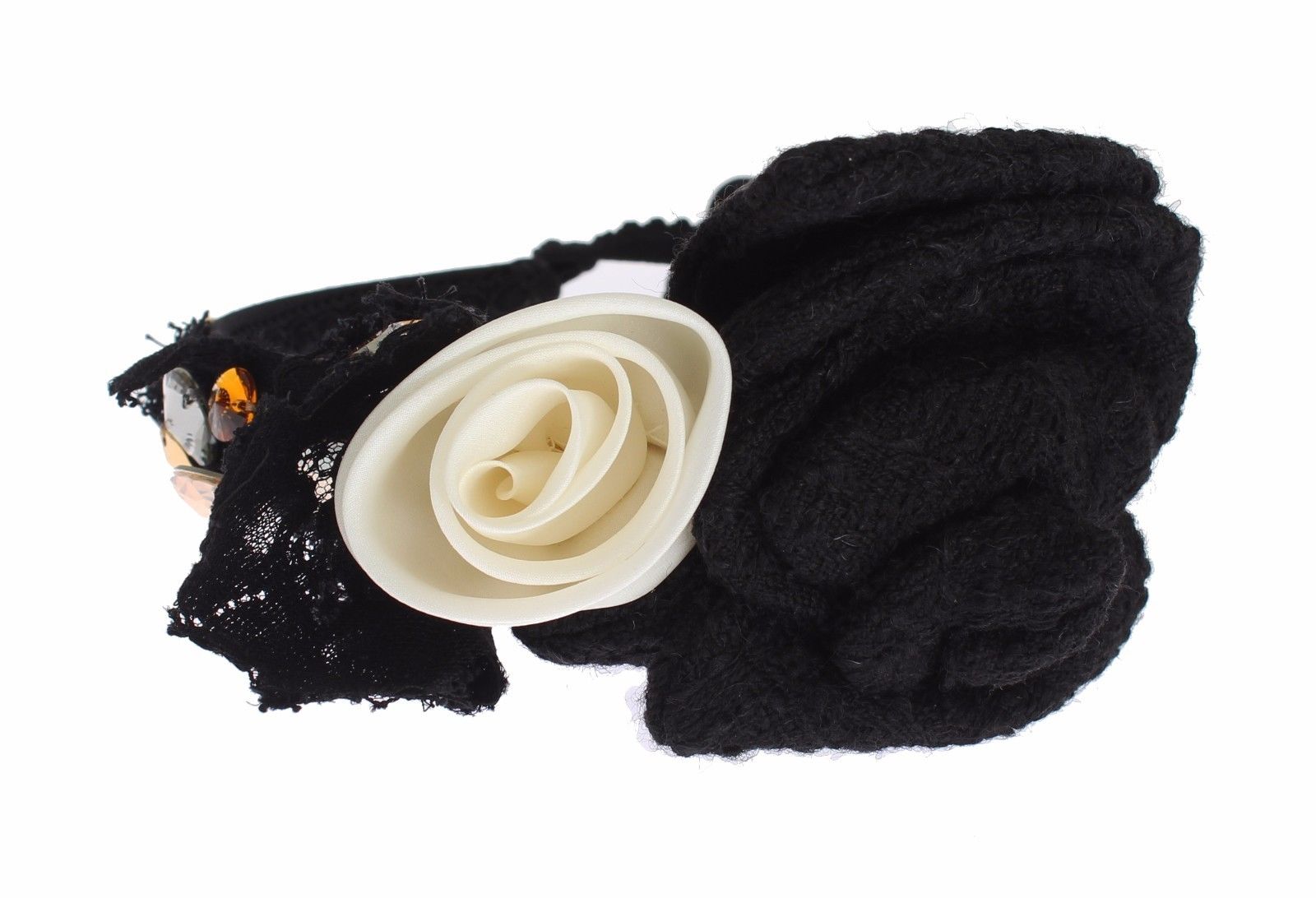 Dolce & Gabbana Diadem Headband Tiara White Rose Crystal Hair Gold Dolce & Gabbana
