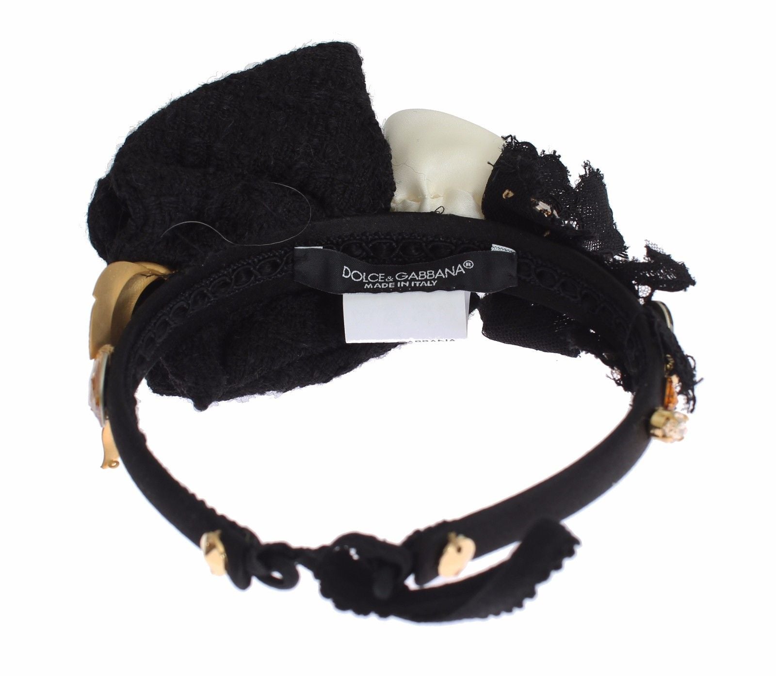 Dolce & Gabbana Diadem Headband Tiara White Rose Crystal Hair Gold Dolce & Gabbana