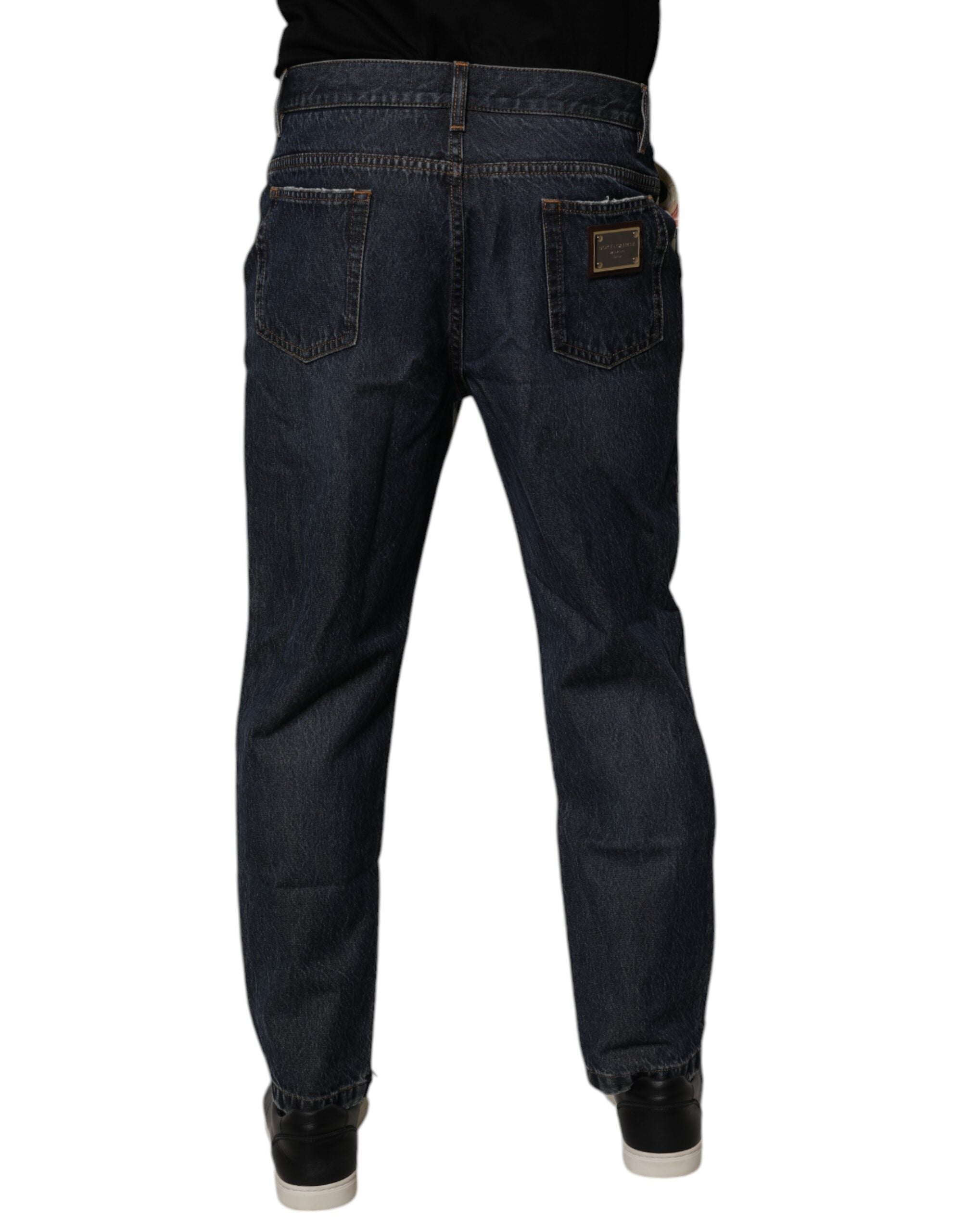 Dolce & Gabbana Beige Blue Floral Cotton Men Denim Jeans Dolce & Gabbana