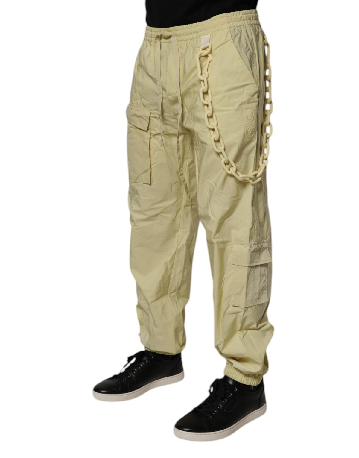 Dolce & Gabbana Yellow Nylon Cargo Chain Men Jogger Pants