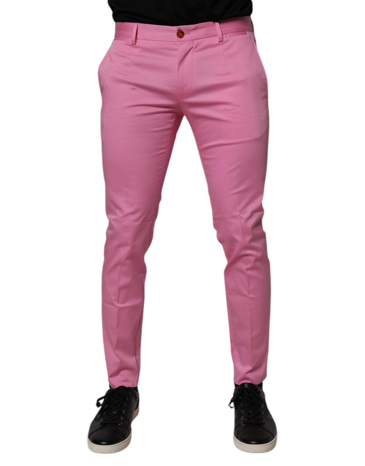 Dolce & Gabbana Pink Cotton Slim Fit Men Dress Formal Pants
