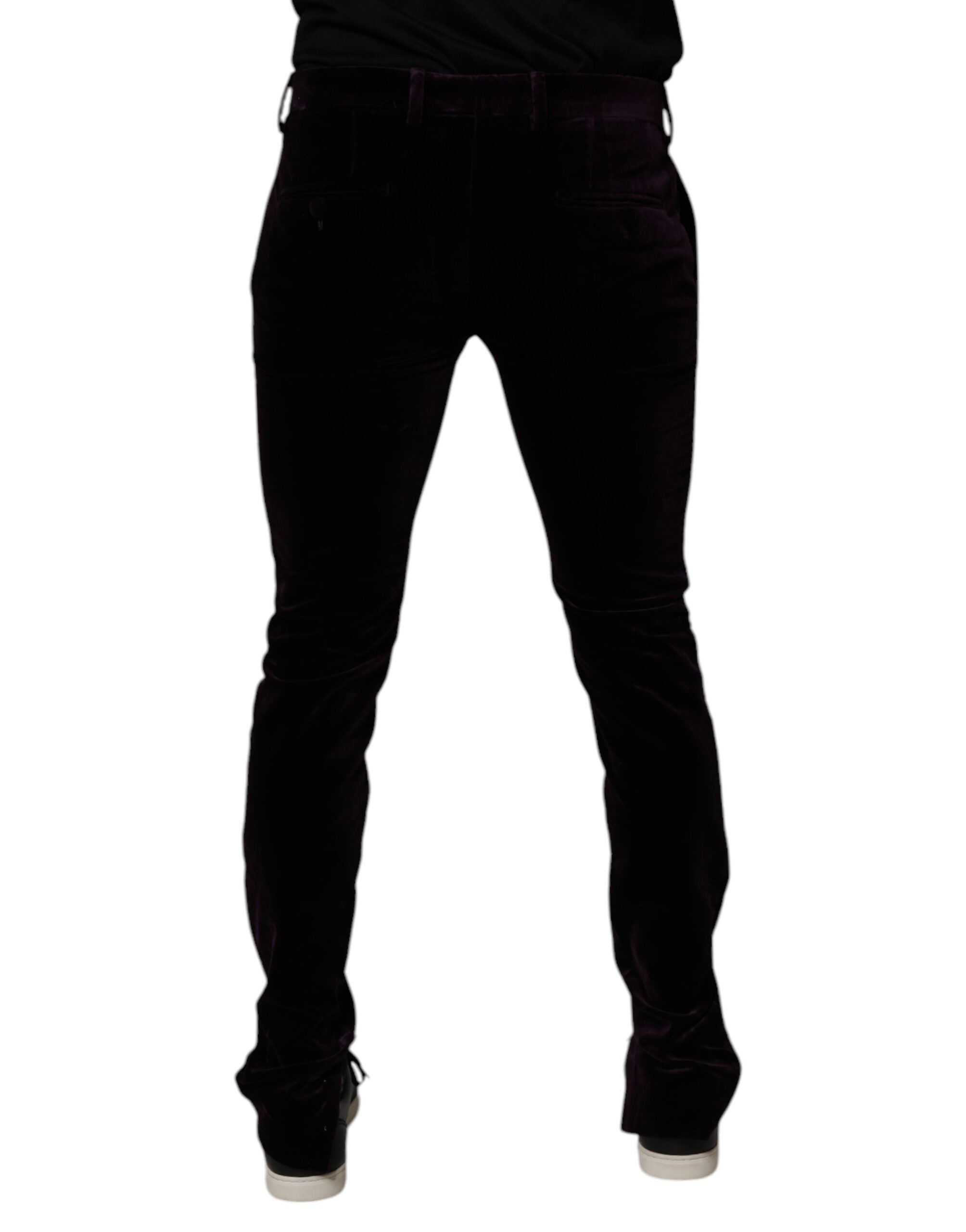 Dolce & Gabbana Violet Velvet Cotton Men Dress Formal Pants Dolce & Gabbana