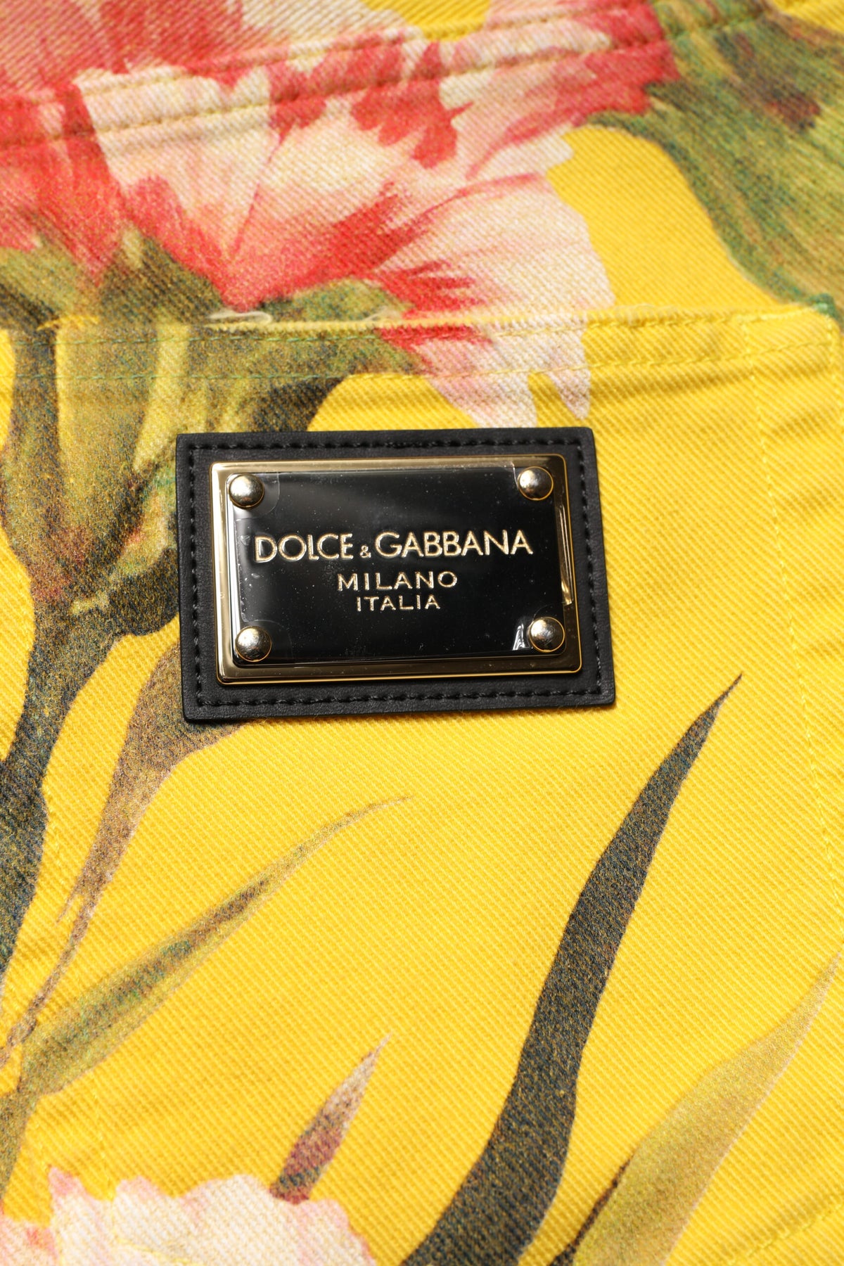 Dolce & Gabbana Yellow Floral Cargo Denim Men Bermuda Shorts